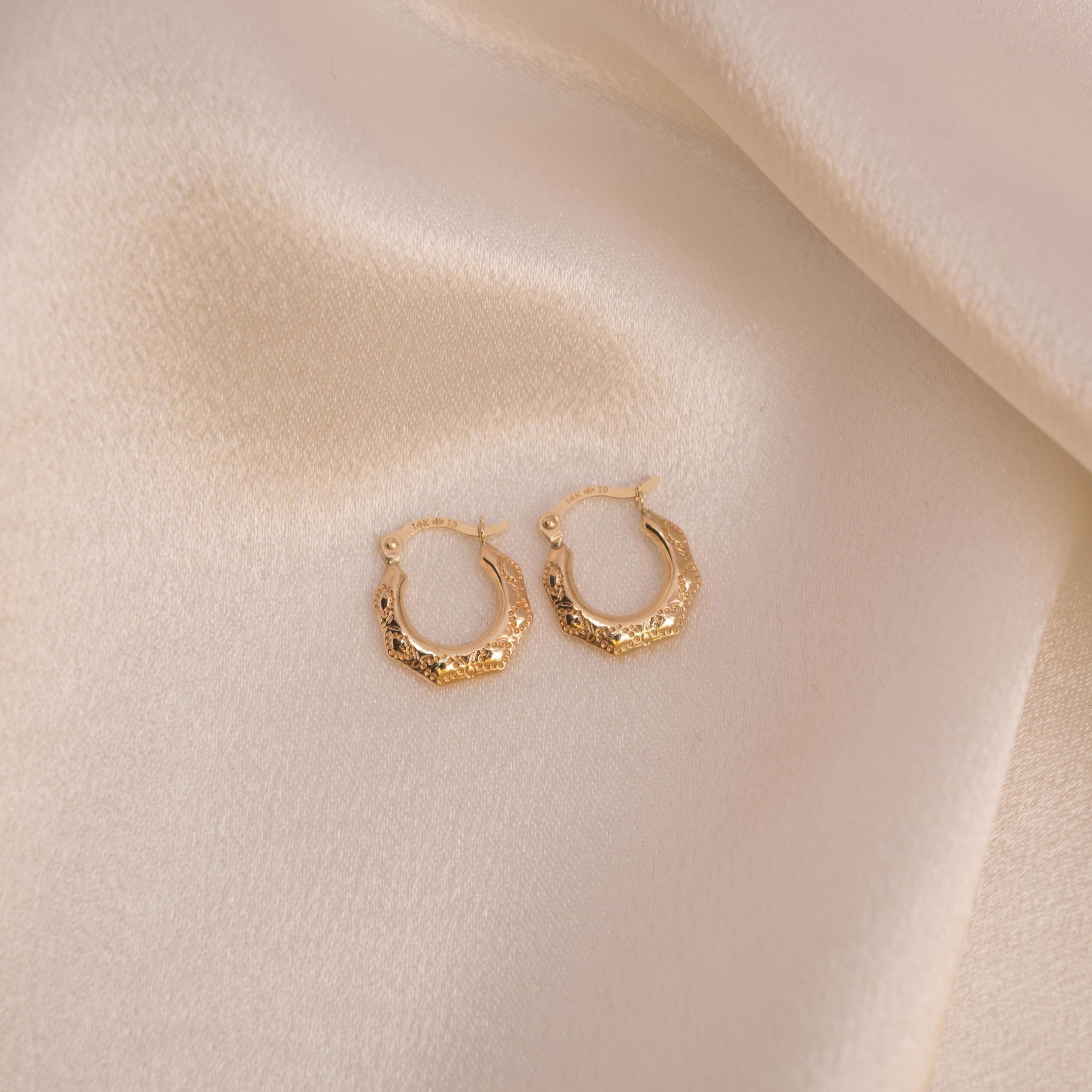 Stunning 14K Gold Textured 12mm Hoops - Perfect Earrings for Girls & Kids - Fine Jewelry.