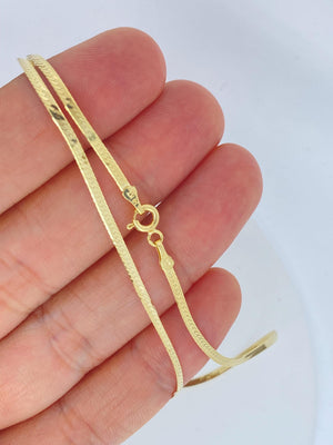 Solid 14K Gold Herringbone Necklace 2Mm, Solid 14K Flat Chain Choker Dainty Trending Shiny Gold Chain Choker, Solid 14Kt Liquid Gold Chain