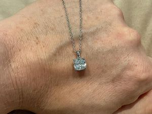 2.0 Carat Lab Diamond Cushion Pendant: Platinum Plated Silver Necklace