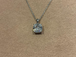 2.0 Carat Lab Diamond Cushion Pendant: Platinum Plated Silver Necklace