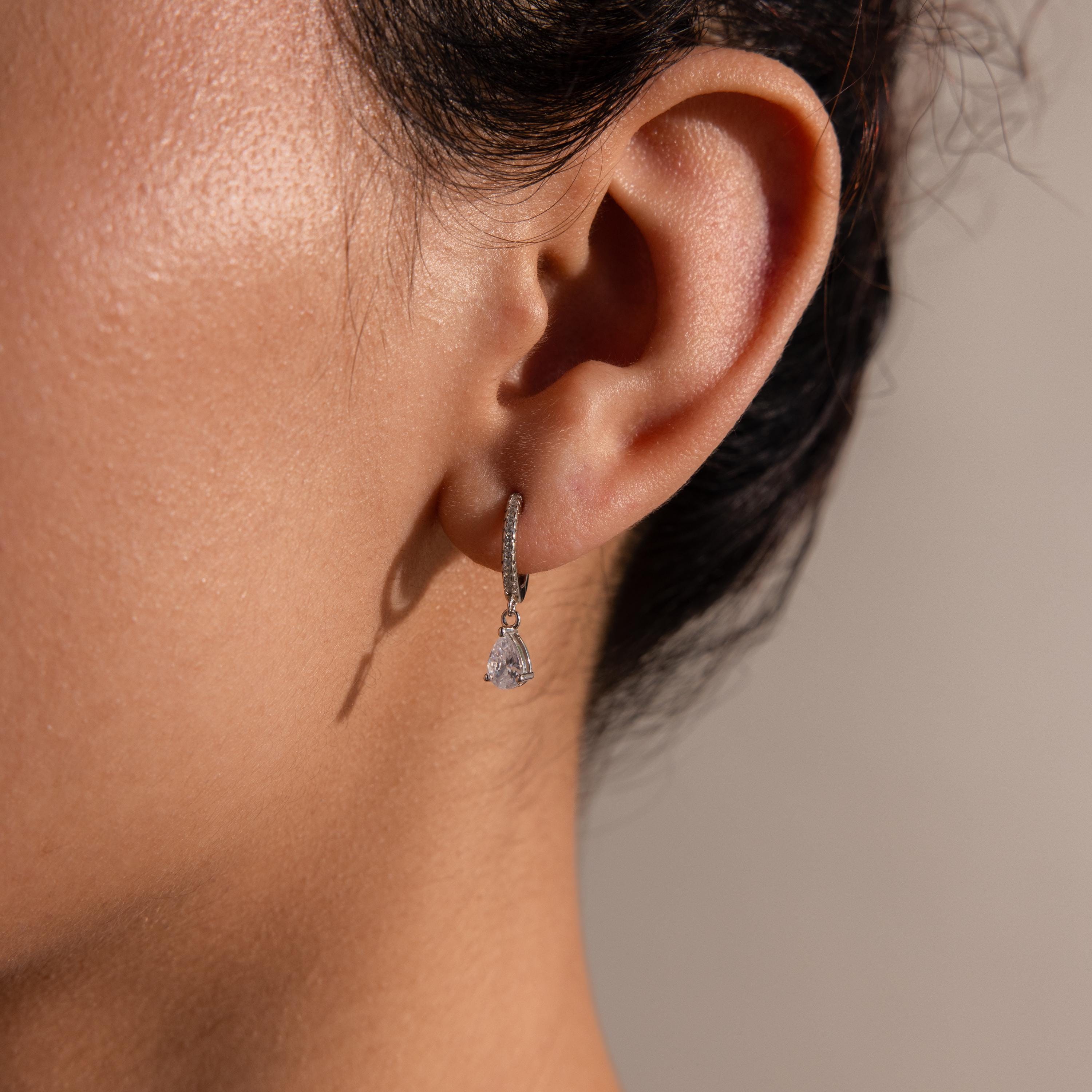 Diamond Drop Earrings by Caitlyn Minimalist • Pave Huggie Hoop Dangle Earrings • Wedding Earrings • Bridal Jewelry • Gift for Mom • ER117
