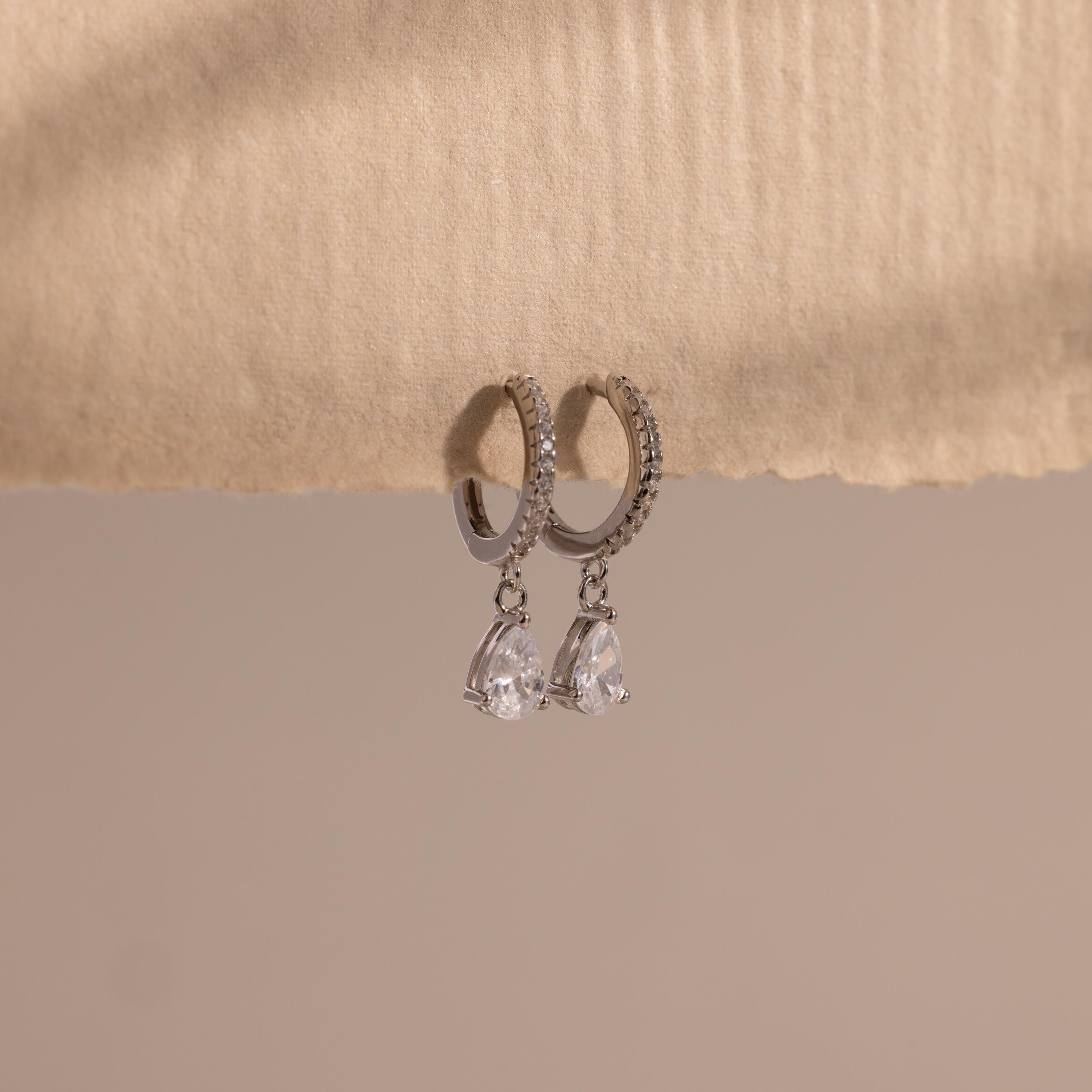 Elegant Diamond Hoop Earrings - Dangle Drop Pavé Huggie Hoops, Perfect Minimalist Gift for Her.