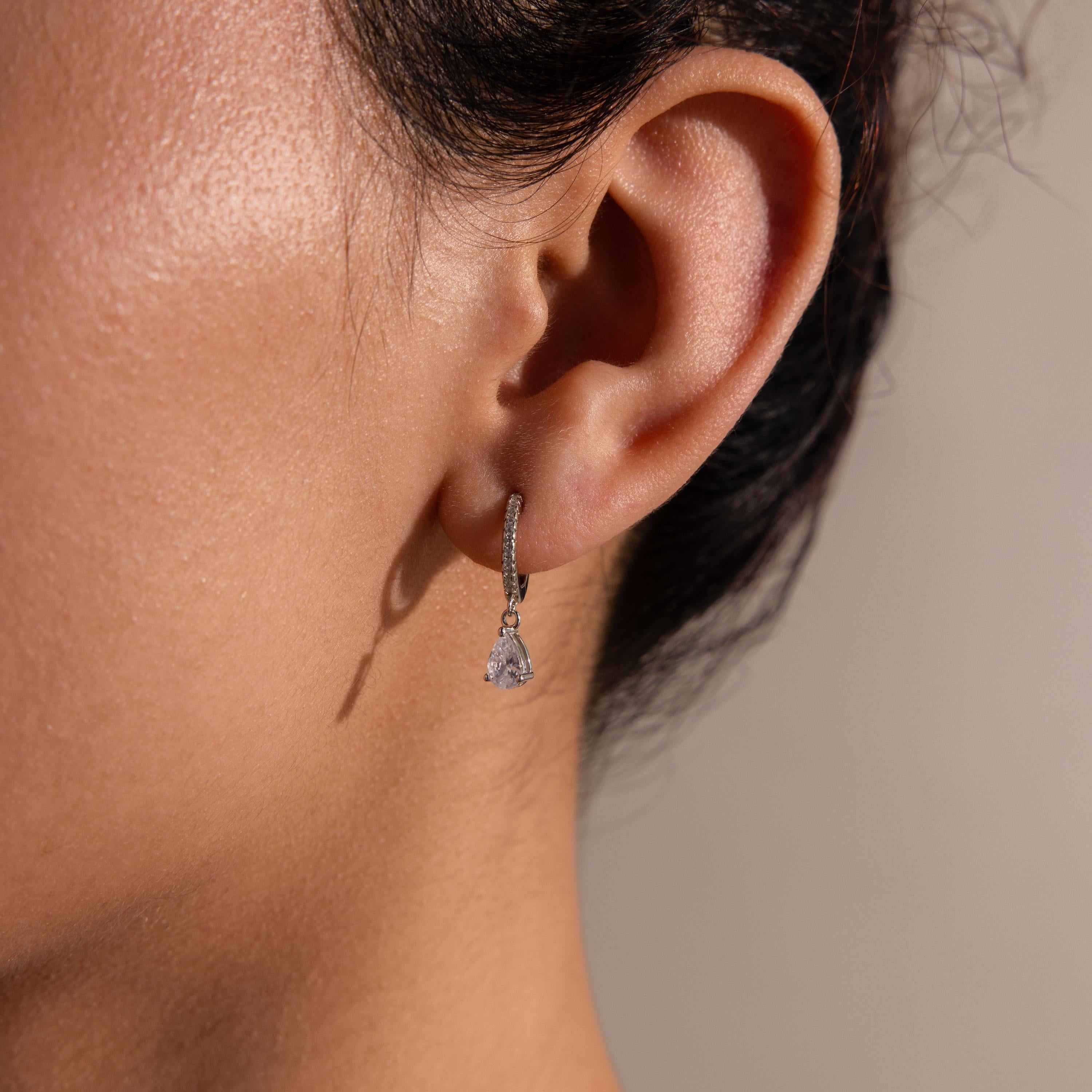 Elegant Diamond Hoop Earrings - Dangle Drop Pavé Huggie Hoops, Perfect Minimalist Gift for Her.
