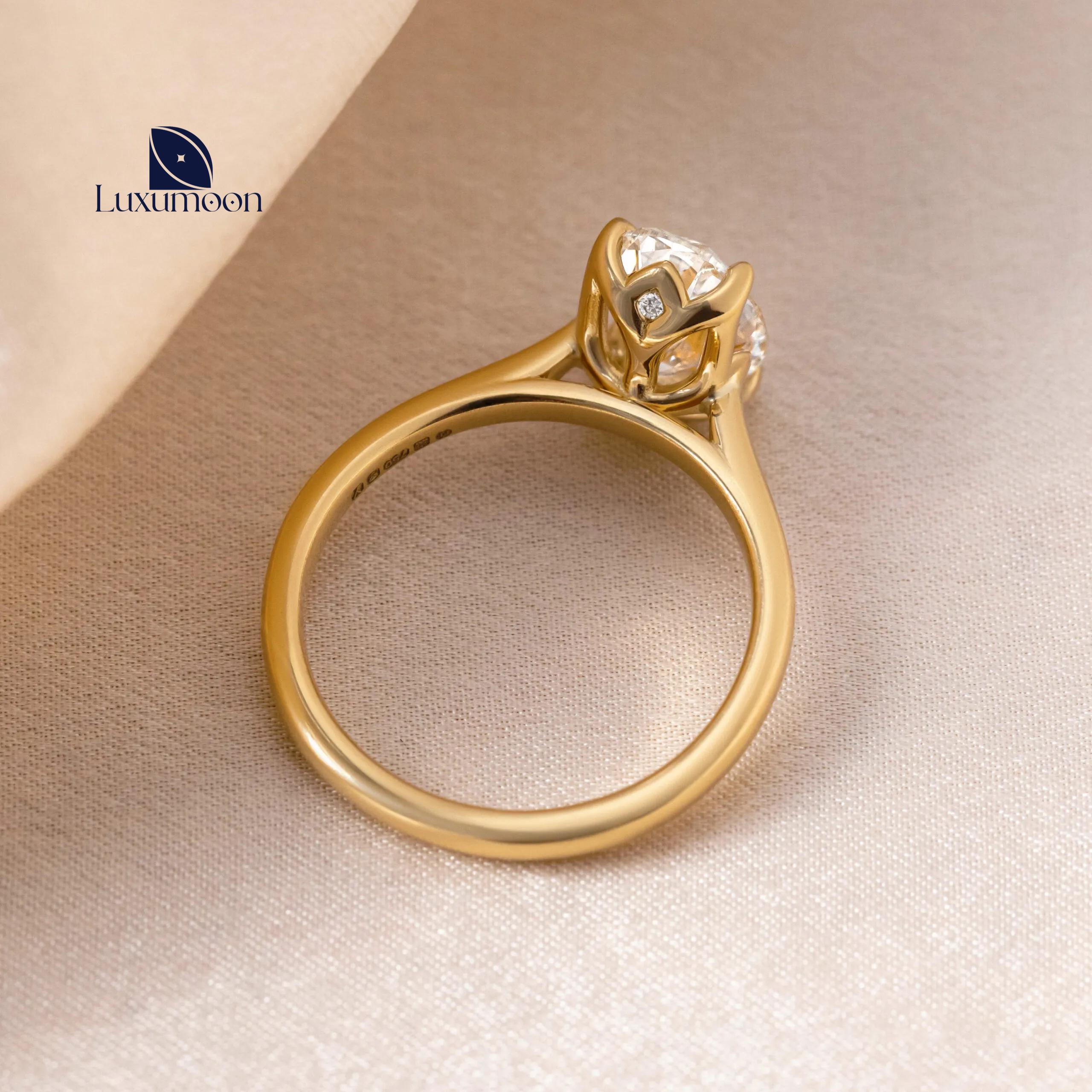 Oval Lab Grown Diamond Engagement Ring: 14K Solid Gold Solitaire