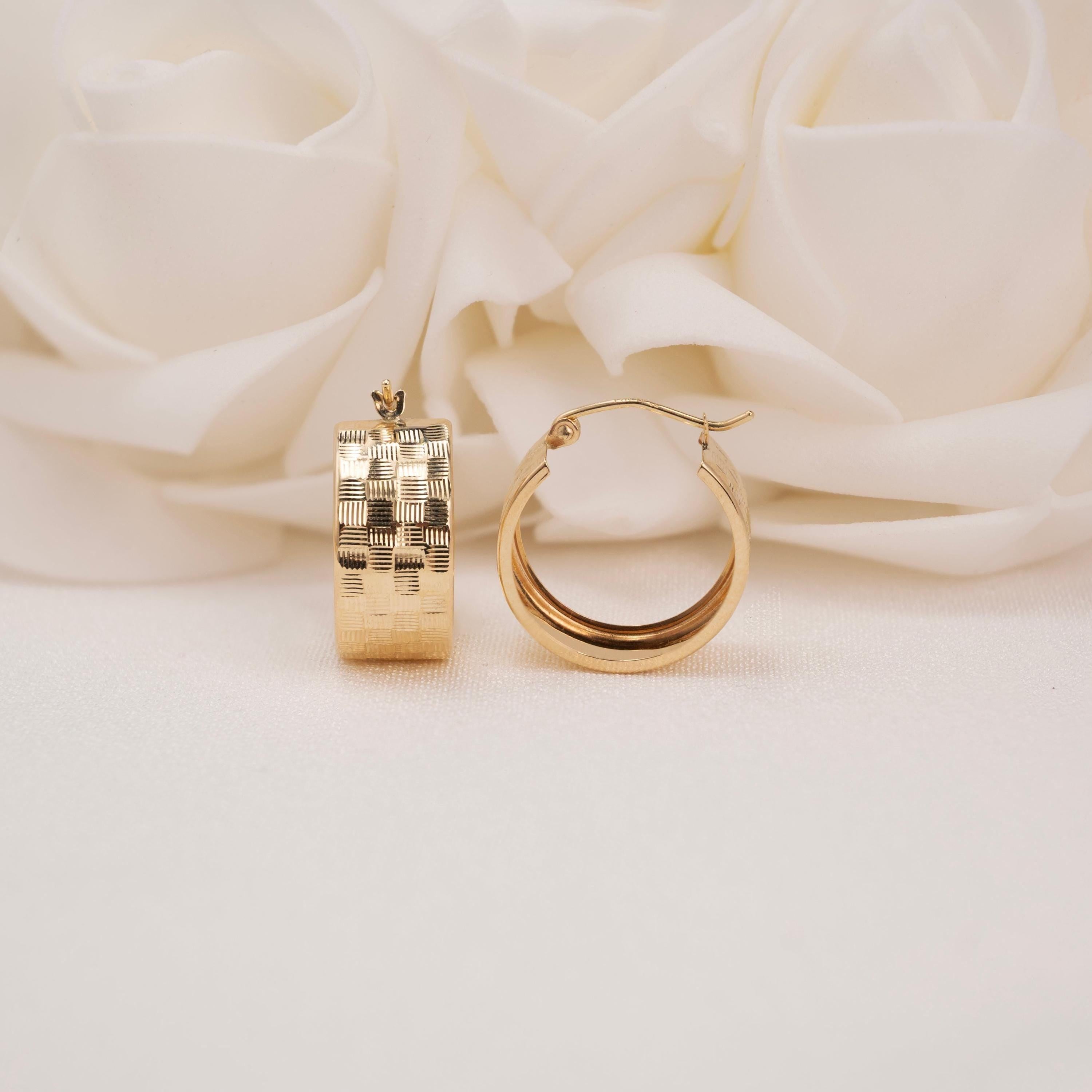 Stunning 14K Gold 8mm Textured Hoop Earrings - Elegance & Versatility for Her!.