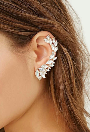 Moissanite Ear Cuff Climber: 925 Silver Leaf Wedding Earring