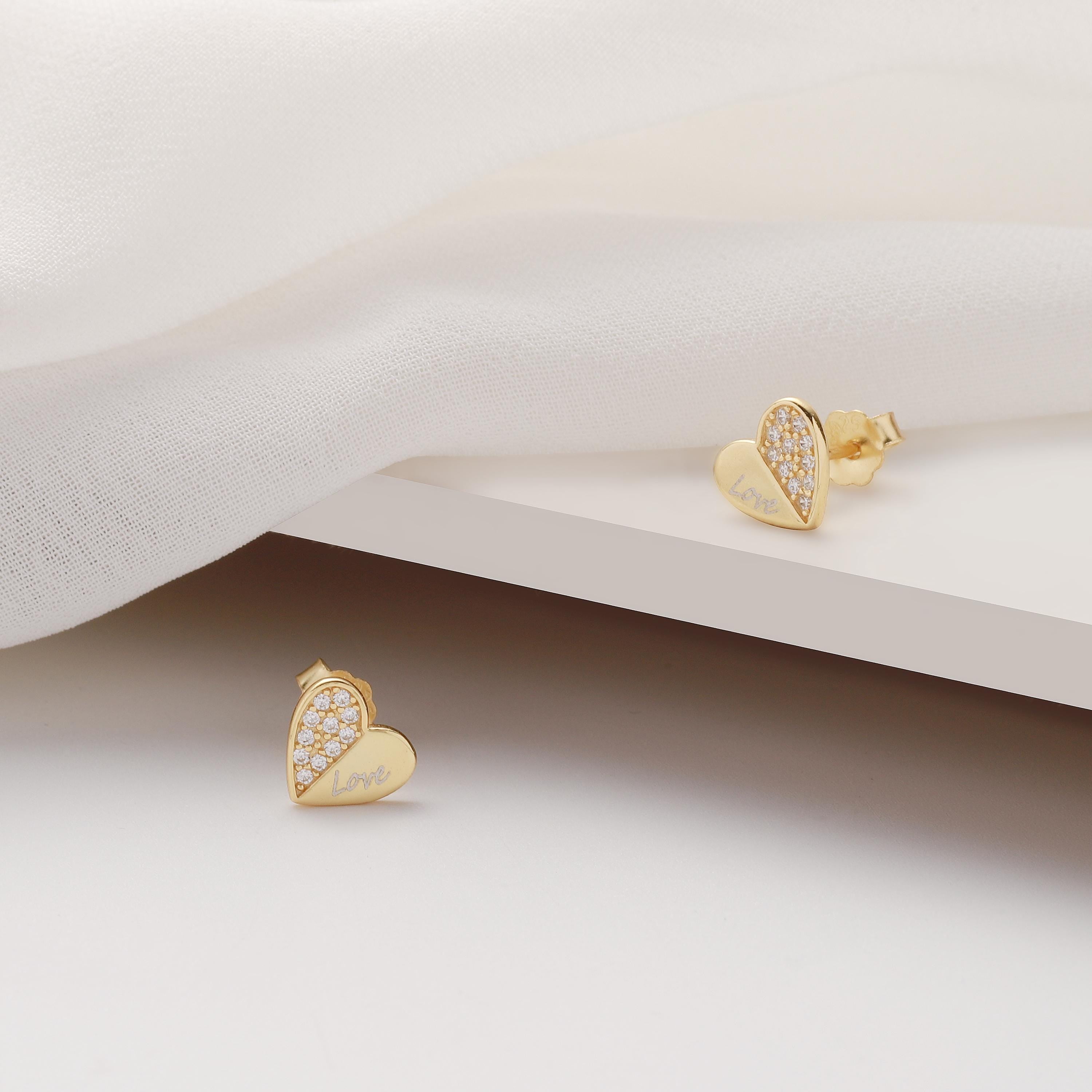9Ct Gold Stud Earrings Heart Design 10 Mm Pair in Luxury Gift Box