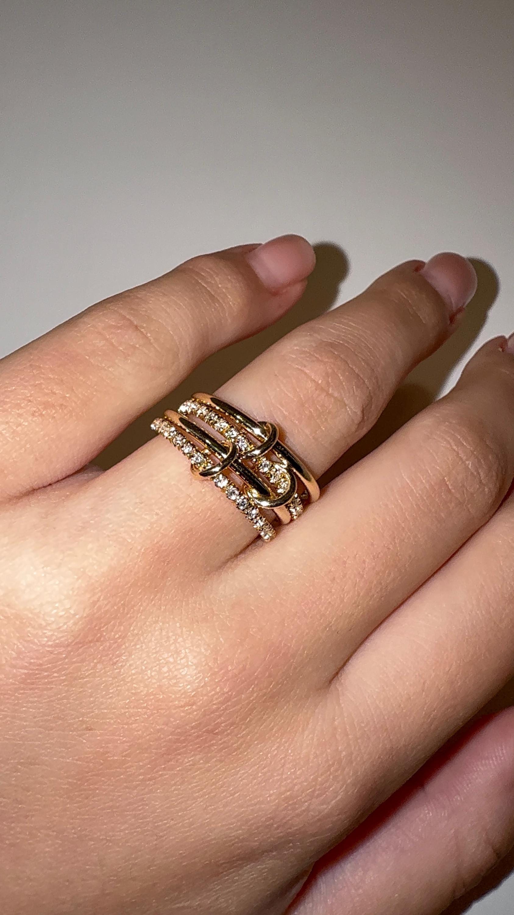 14K Gold Diamond Interlocking Rings, Stackable Eternity Set