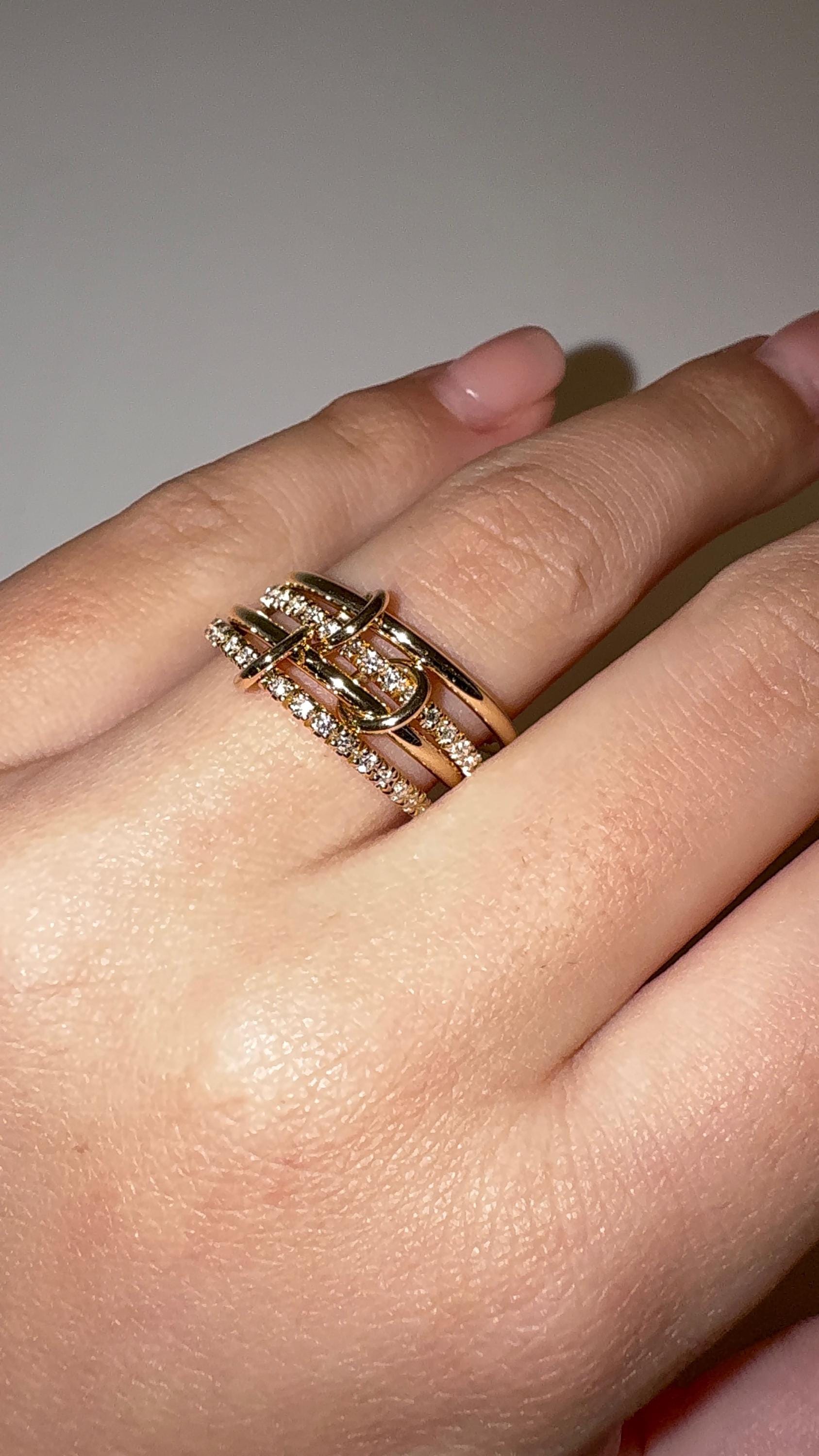 14K Gold Diamond Interlocking Rings, Stackable Eternity Set