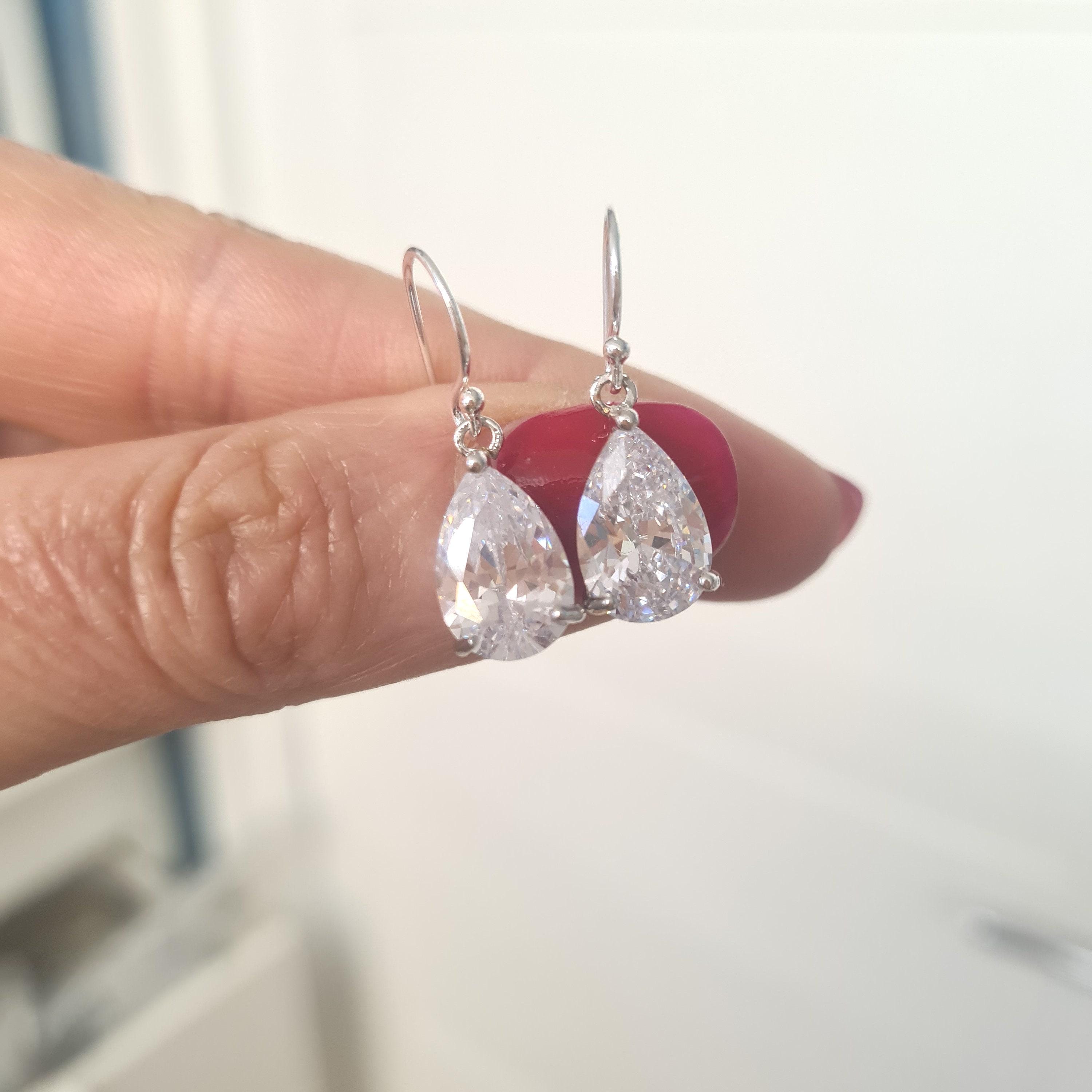 Small CZ Diamond Teardrop Earrings Sterling Silver Teardrop Wedding Earrings Dainty Crystal Drop Bridal Earrings Sparkly Prom Jewellery Gift