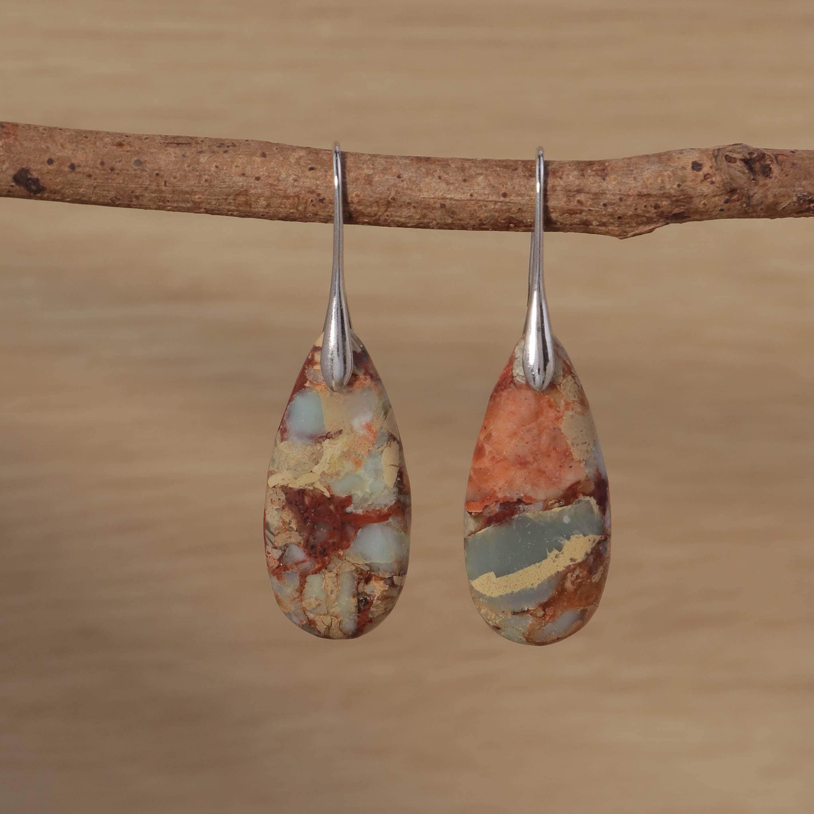 Jasper Teardrop Earrings: Natural Stone Healing Jewelry