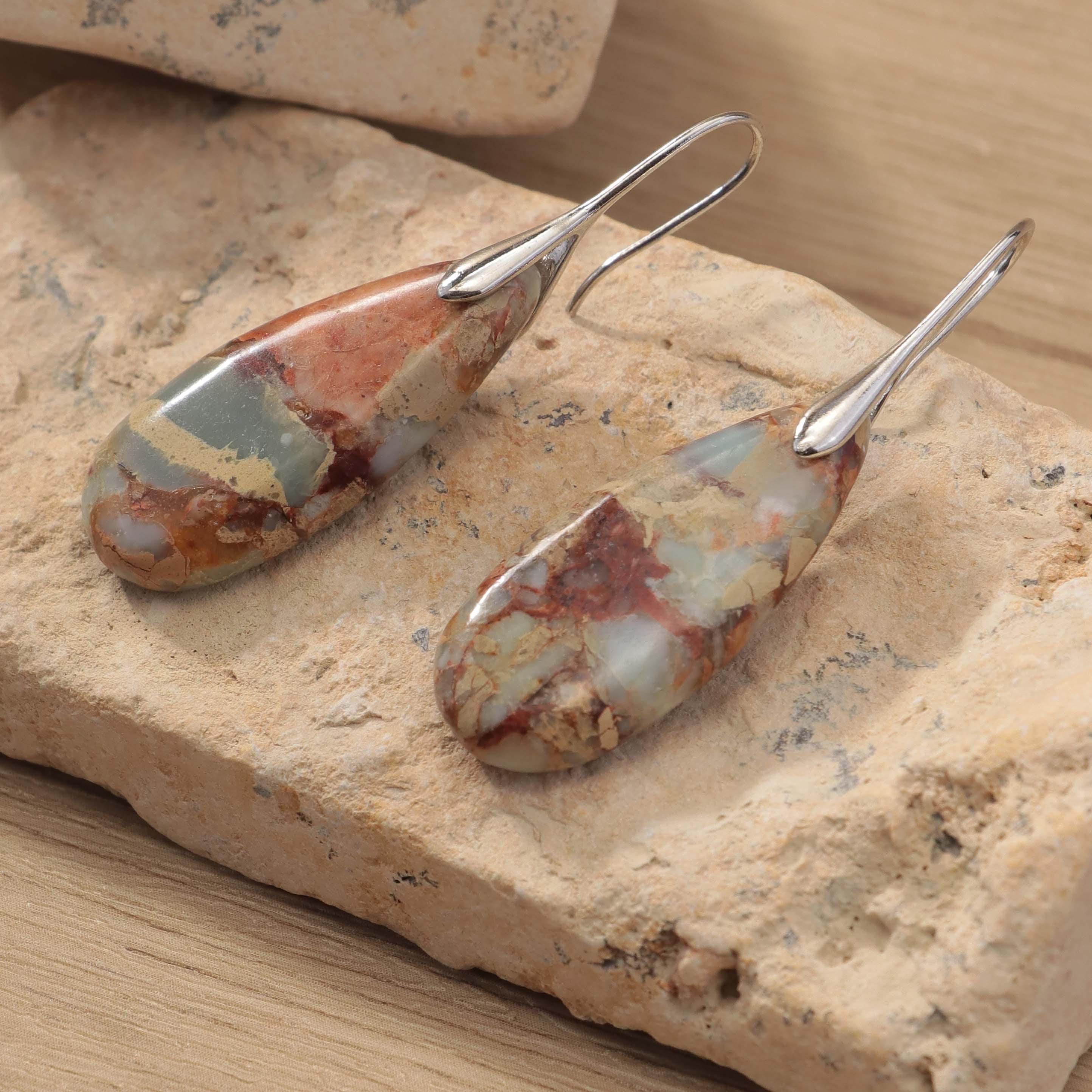 Jasper Teardrop Earrings: Natural Stone Healing Jewelry