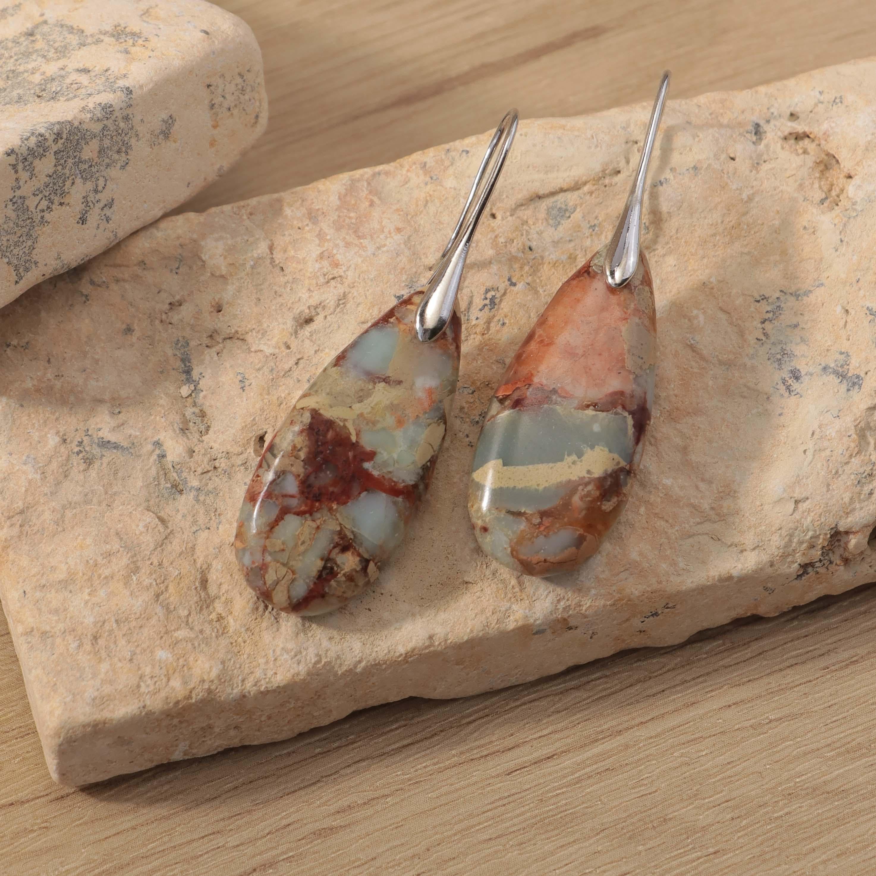 Jasper Teardrop Earrings: Natural Stone Healing Jewelry