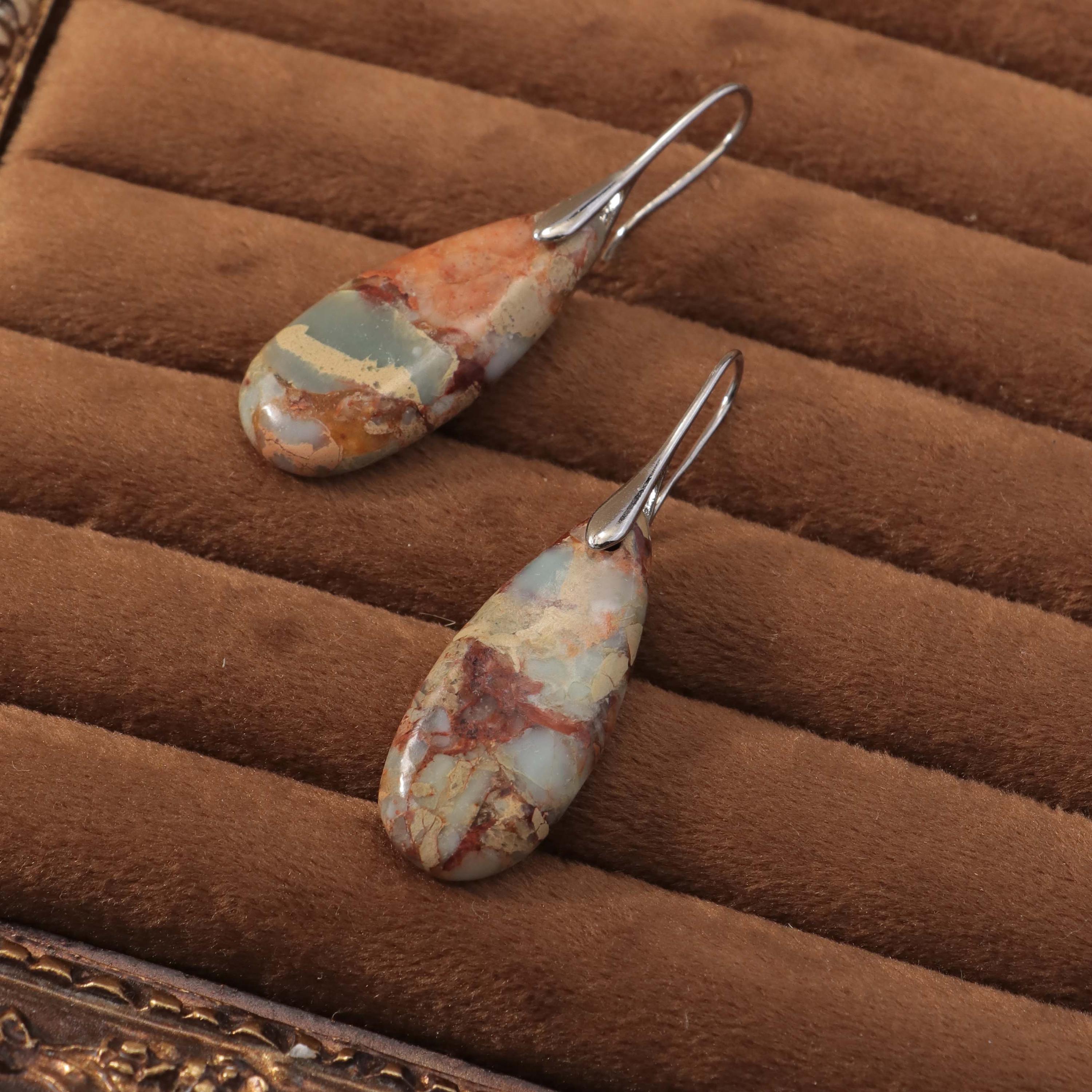 Jasper Teardrop Earrings: Natural Stone Healing Jewelry