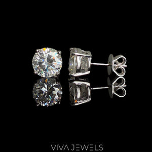 VVS1 2CT Moissanite Solitare Stud Earrings White Gold Plated, 8Mm