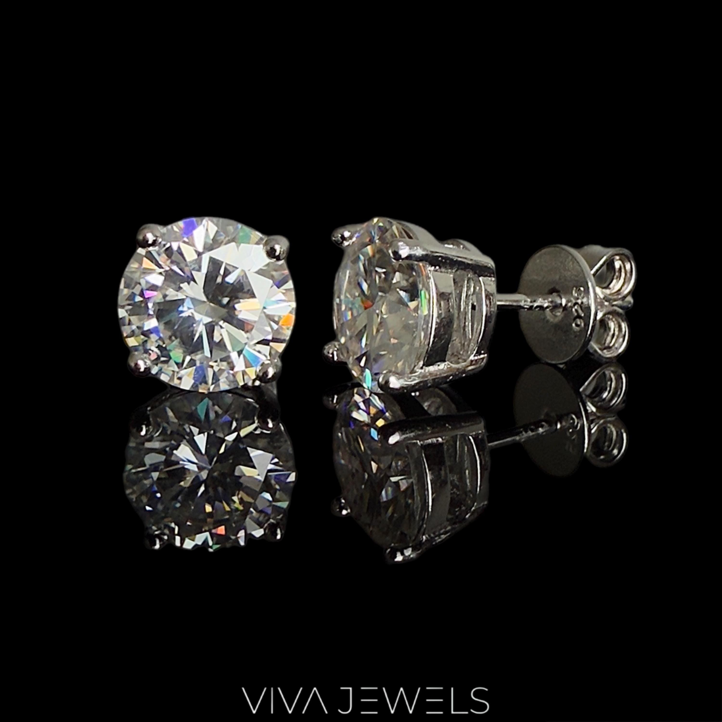 VVS1 2CT Moissanite Solitare Stud Earrings White Gold Plated, 8Mm