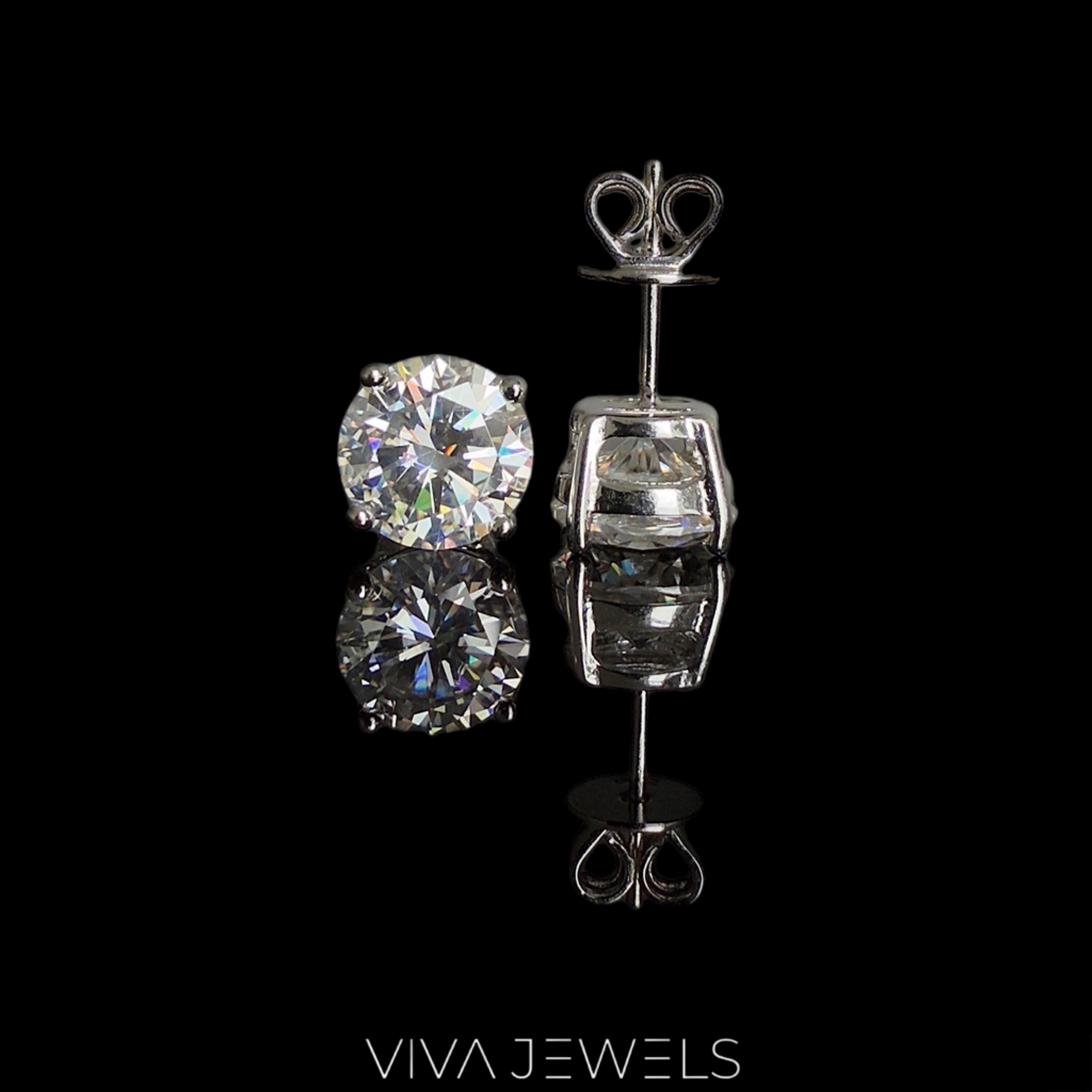 VVS1 2CT Moissanite Solitare Stud Earrings White Gold Plated, 8Mm