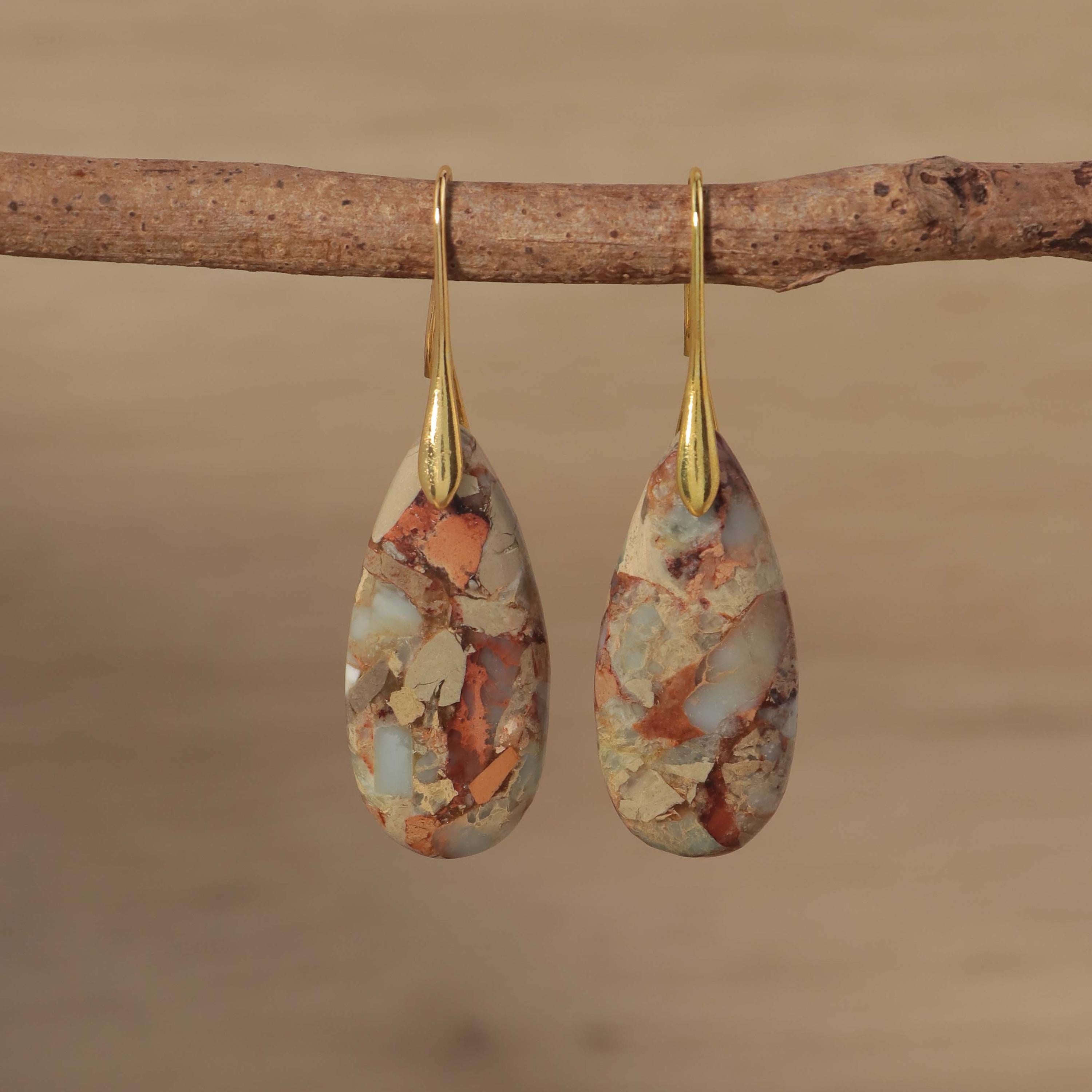 Jasper Teardrop Earrings: Natural Stone Healing Jewelry