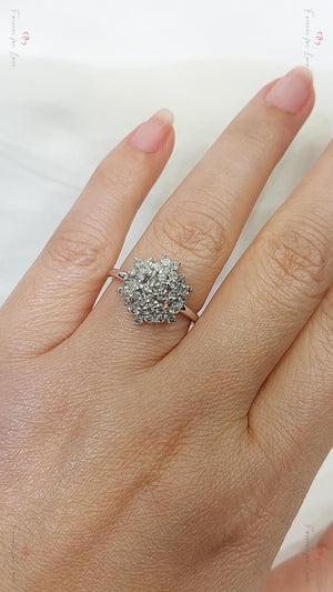 Vintage round Diamond Engagement Ring Unique Promise Ring White Gold Engagement Women Wedding Anniversary Gift.