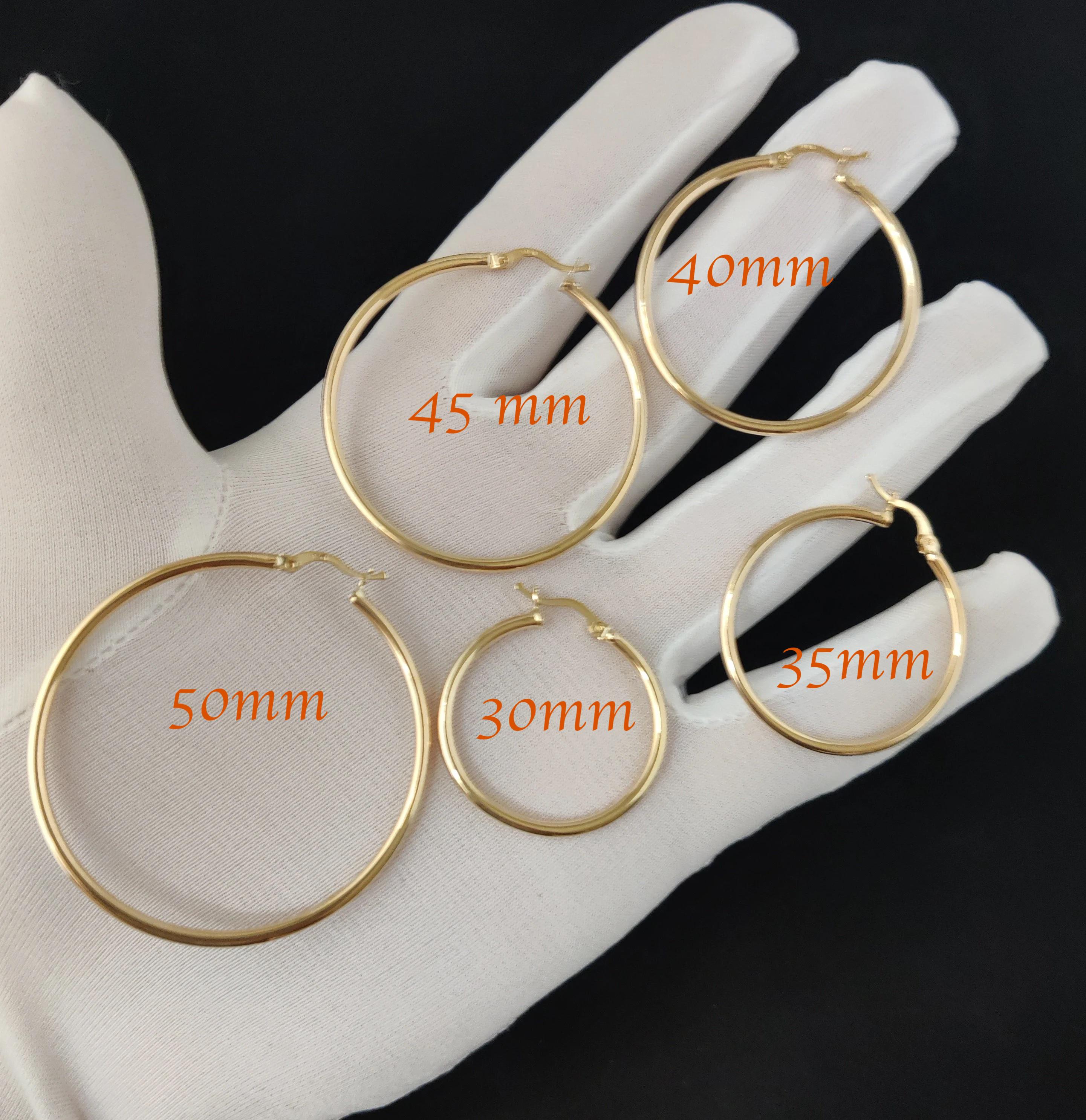 Real 10K Yellow Gold Hoop Earrings 2Mm, 3Mm, 4Mm Thickness, 15Mm-70Mm Gold Hoop Earrings