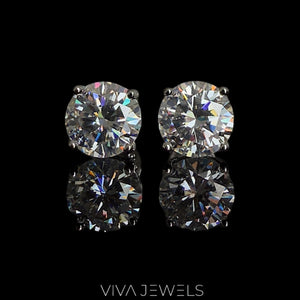 VVS1 2CT Moissanite Solitare Stud Earrings White Gold Plated, 8Mm