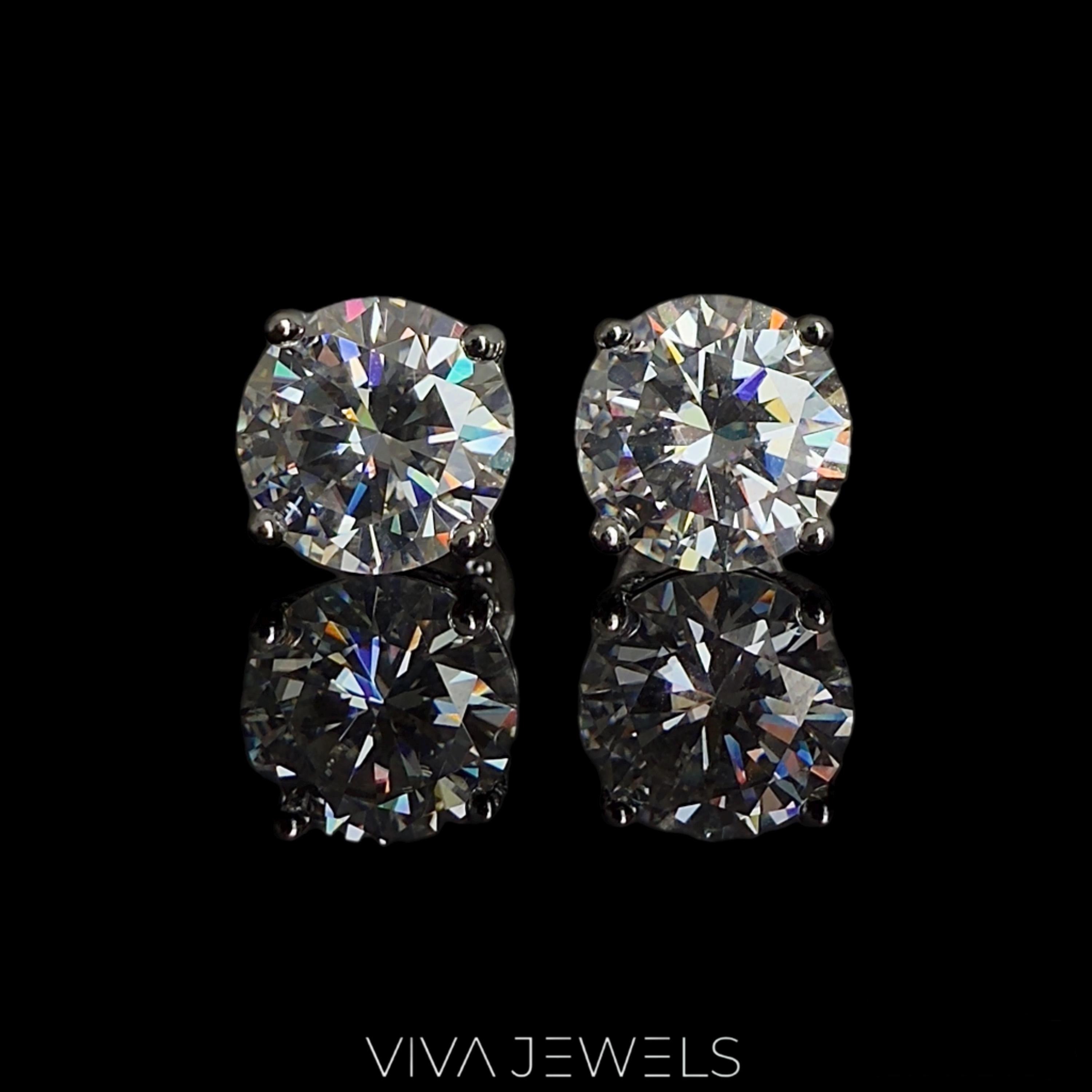 VVS1 2CT Moissanite Solitare Stud Earrings White Gold Plated, 8Mm