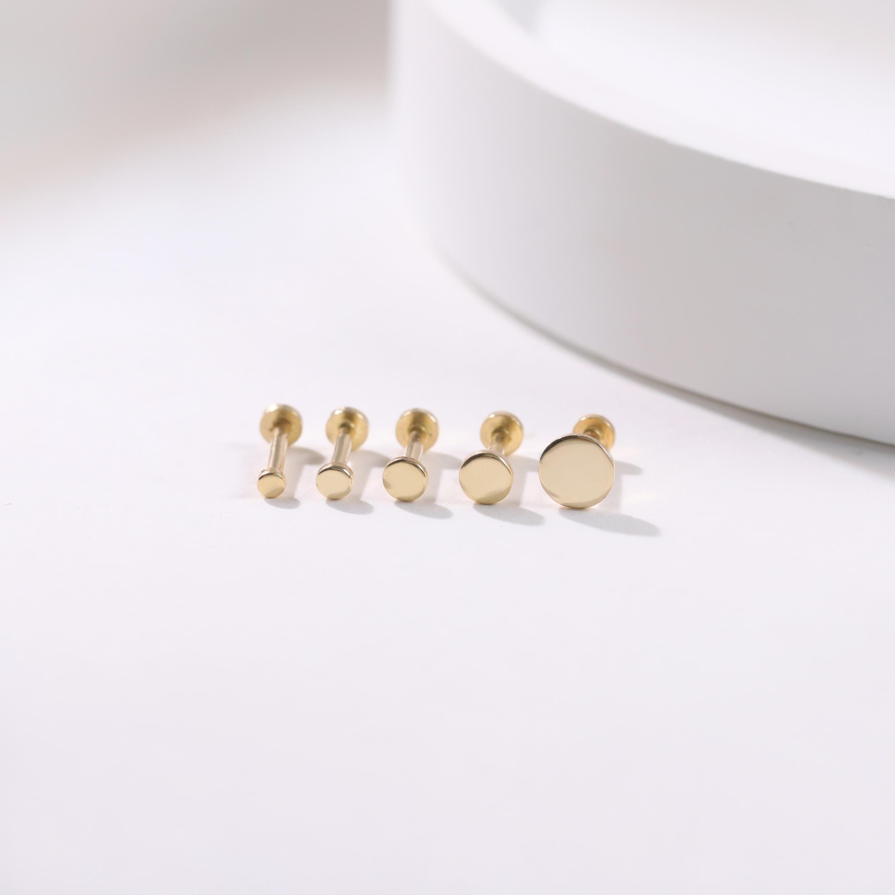 14K Solid Gold Tiny Dot Flat Back Stud - Sparkling Studs for Cartilage, Helix, Tragus & Nose Piercings.