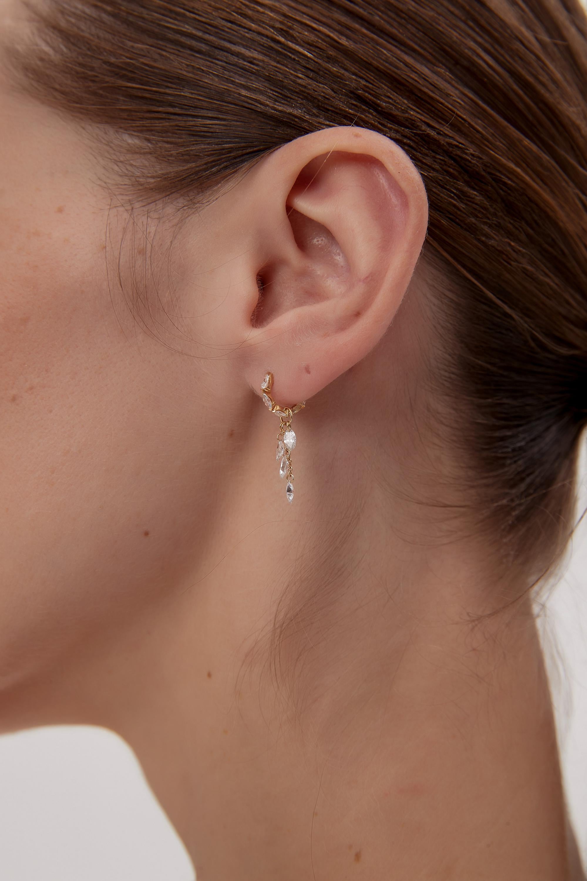 18K Gold Floating Marquise Diamond Charm Earring, Multi Diamond Dangle, Minimal Luxury Jewelry