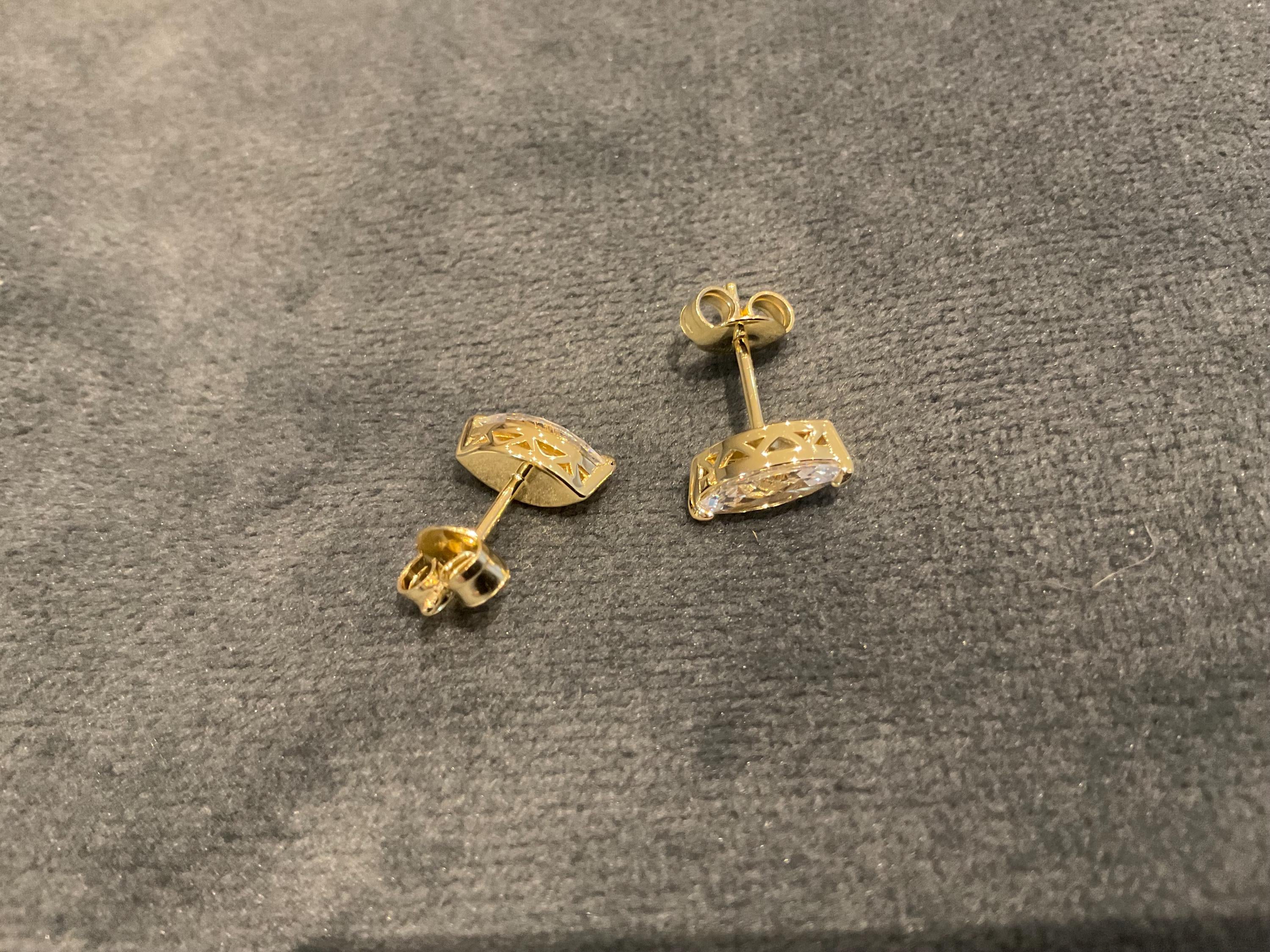 Lab Created 1.5Ct Marquise Diamond Earring: Gold Plated Sterling Silver