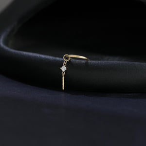 14K Solid Gold Diamond Dangle Charm, Twisted Bar Drop Charm, Gold Piercing Attachment, Fine Dainty Drop Jewelry for Helix, Lobe, Tragus