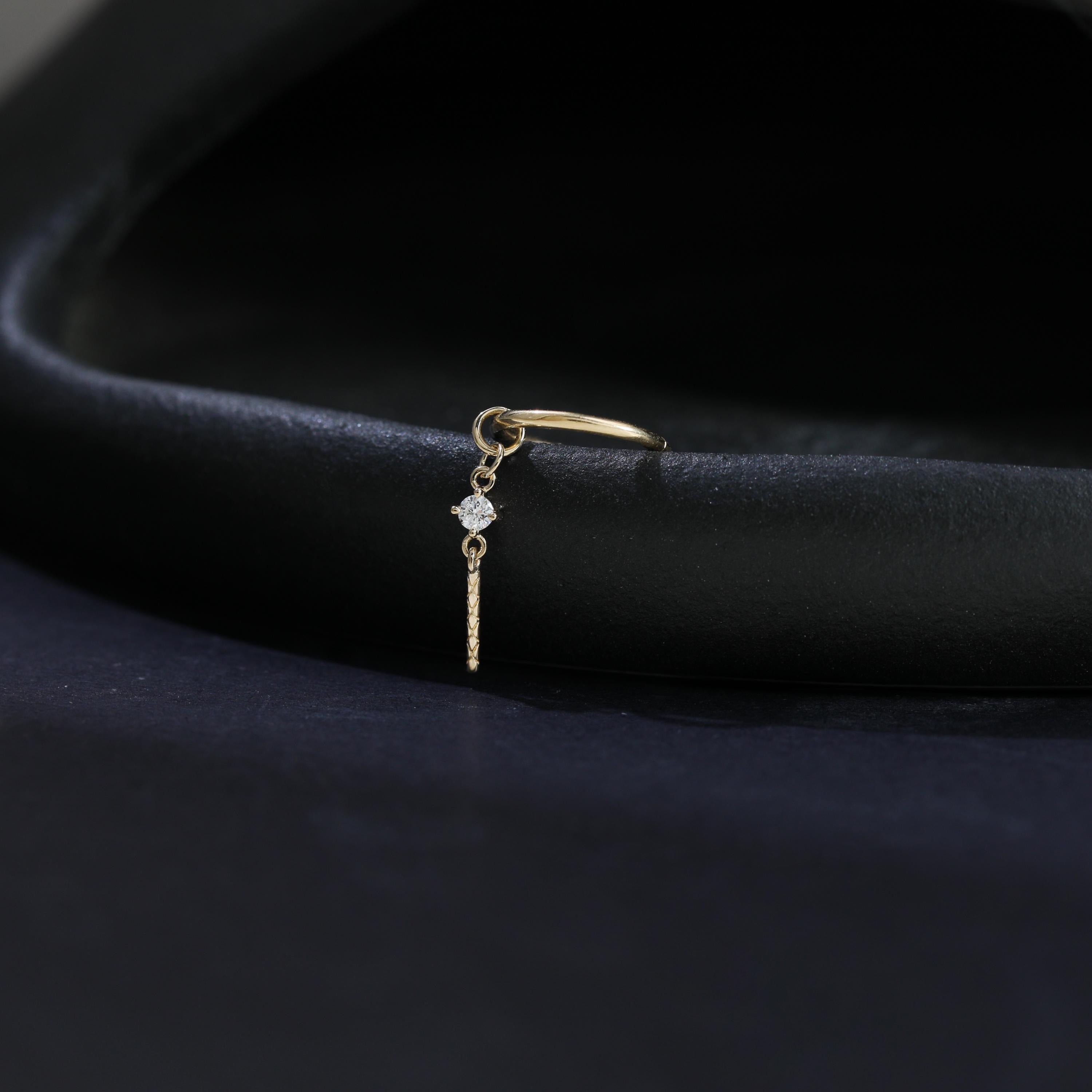14K Solid Gold Diamond Dangle Charm, Twisted Bar Drop Charm, Gold Piercing Attachment, Fine Dainty Drop Jewelry for Helix, Lobe, Tragus