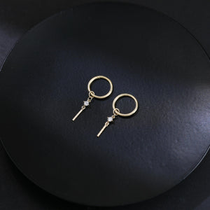 14K Solid Gold Diamond Dangle Charm, Twisted Bar Drop Charm, Gold Piercing Attachment, Fine Dainty Drop Jewelry for Helix, Lobe, Tragus