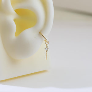 14K Solid Gold Diamond Dangle Charm, Twisted Bar Drop Charm, Gold Piercing Attachment, Fine Dainty Drop Jewelry for Helix, Lobe, Tragus