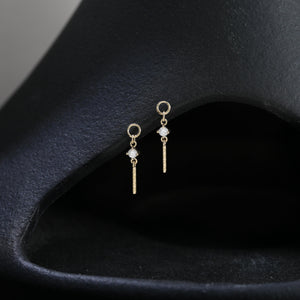 14K Solid Gold Diamond Dangle Charm, Twisted Bar Drop Charm, Gold Piercing Attachment, Fine Dainty Drop Jewelry for Helix, Lobe, Tragus