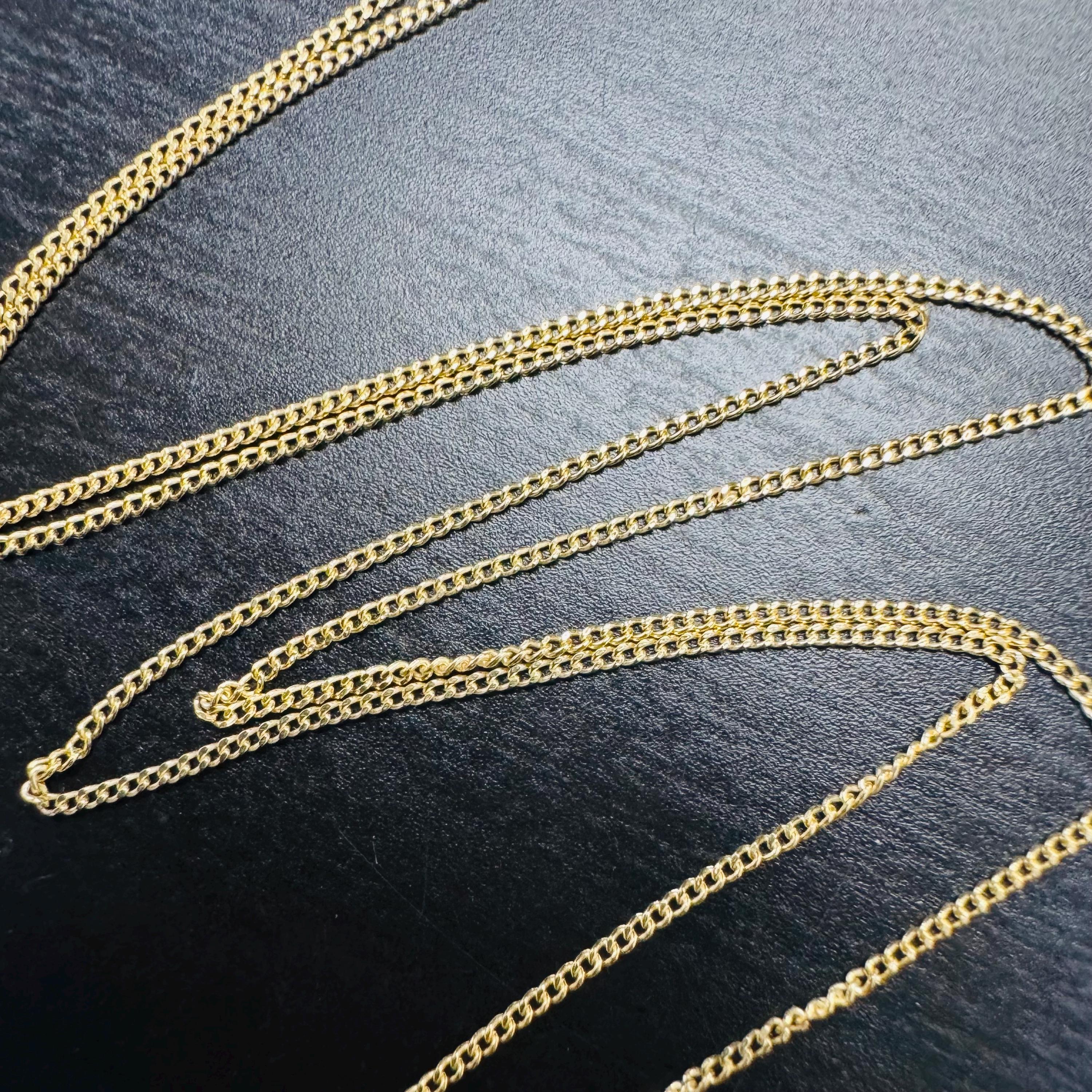 Solid 10K Yellow Gold 1Mm Curb Link Chain Necklace 18”