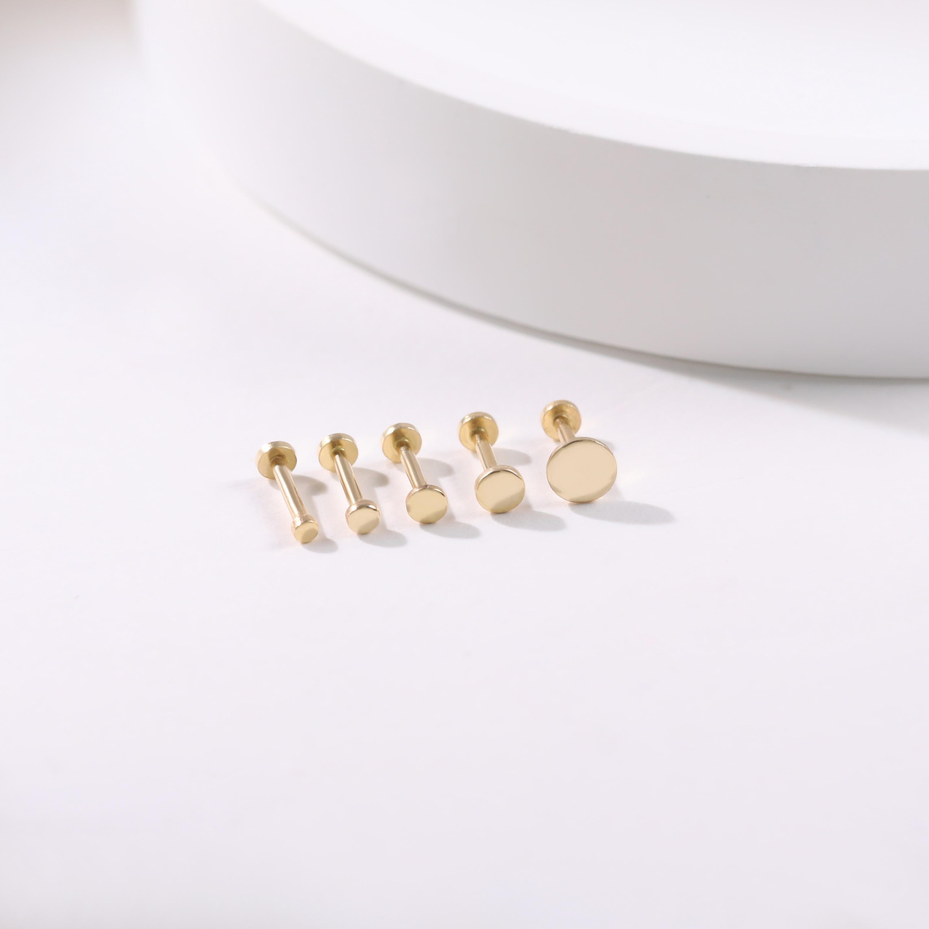 14K Solid Gold Tiny Dot Flat Back Stud - Sparkling Studs for Cartilage, Helix, Tragus & Nose Piercings.