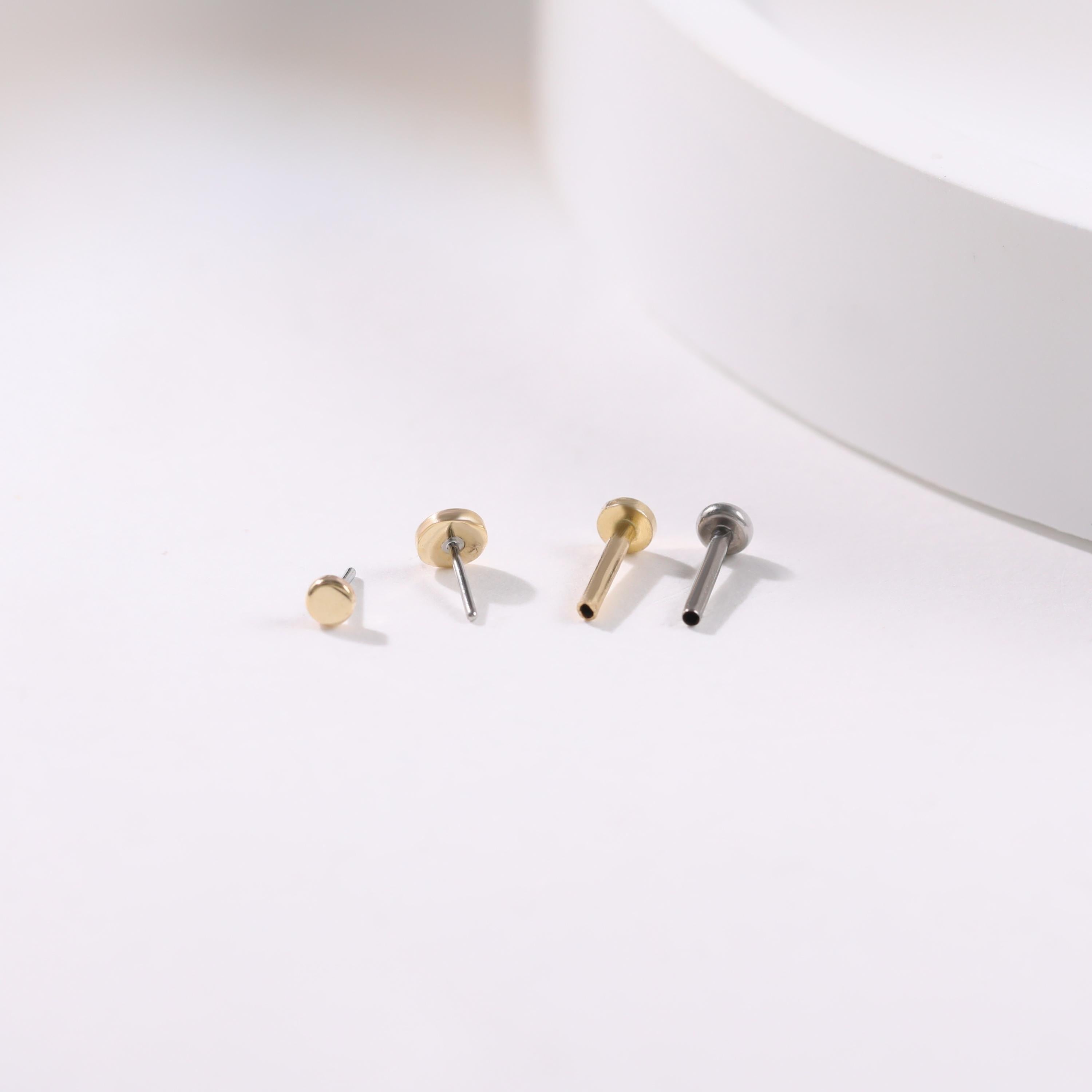 14K Solid Gold Tiny Dot Flat Back Stud - Sparkling Studs for Cartilage, Helix, Tragus & Nose Piercings.