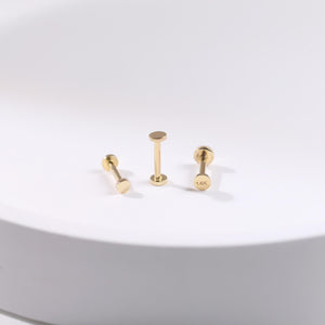 14K Solid Gold Tiny Dot Flat Back Stud - Sparkling Studs for Cartilage, Helix, Tragus & Nose Piercings.