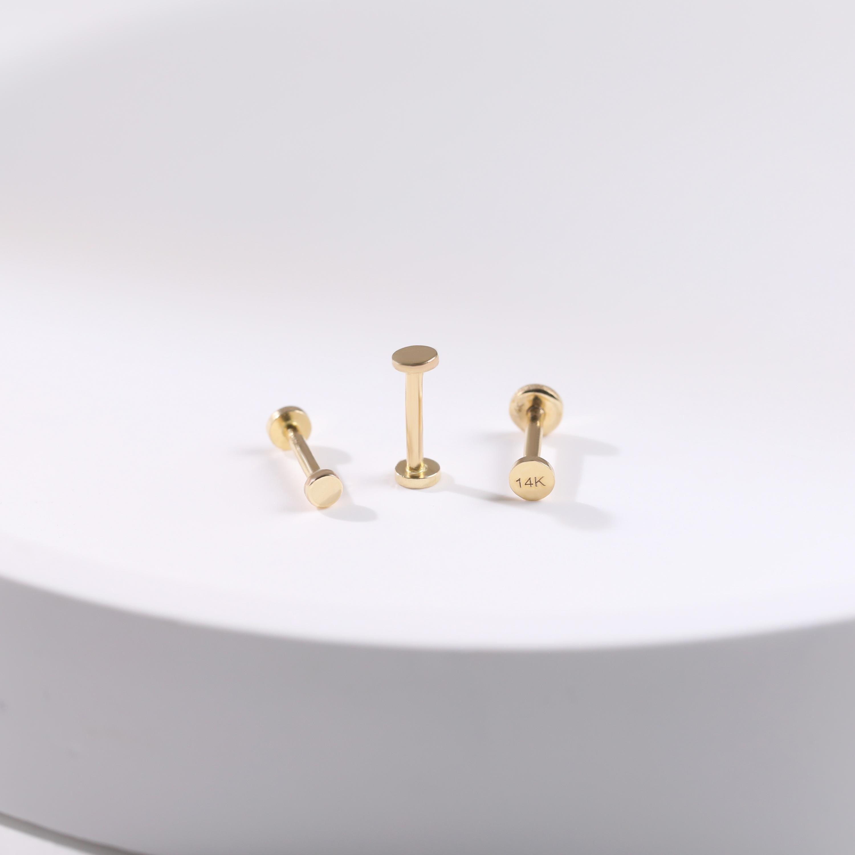 14K Solid Gold Tiny Dot Flat Back Stud - Sparkling Studs for Cartilage, Helix, Tragus & Nose Piercings.
