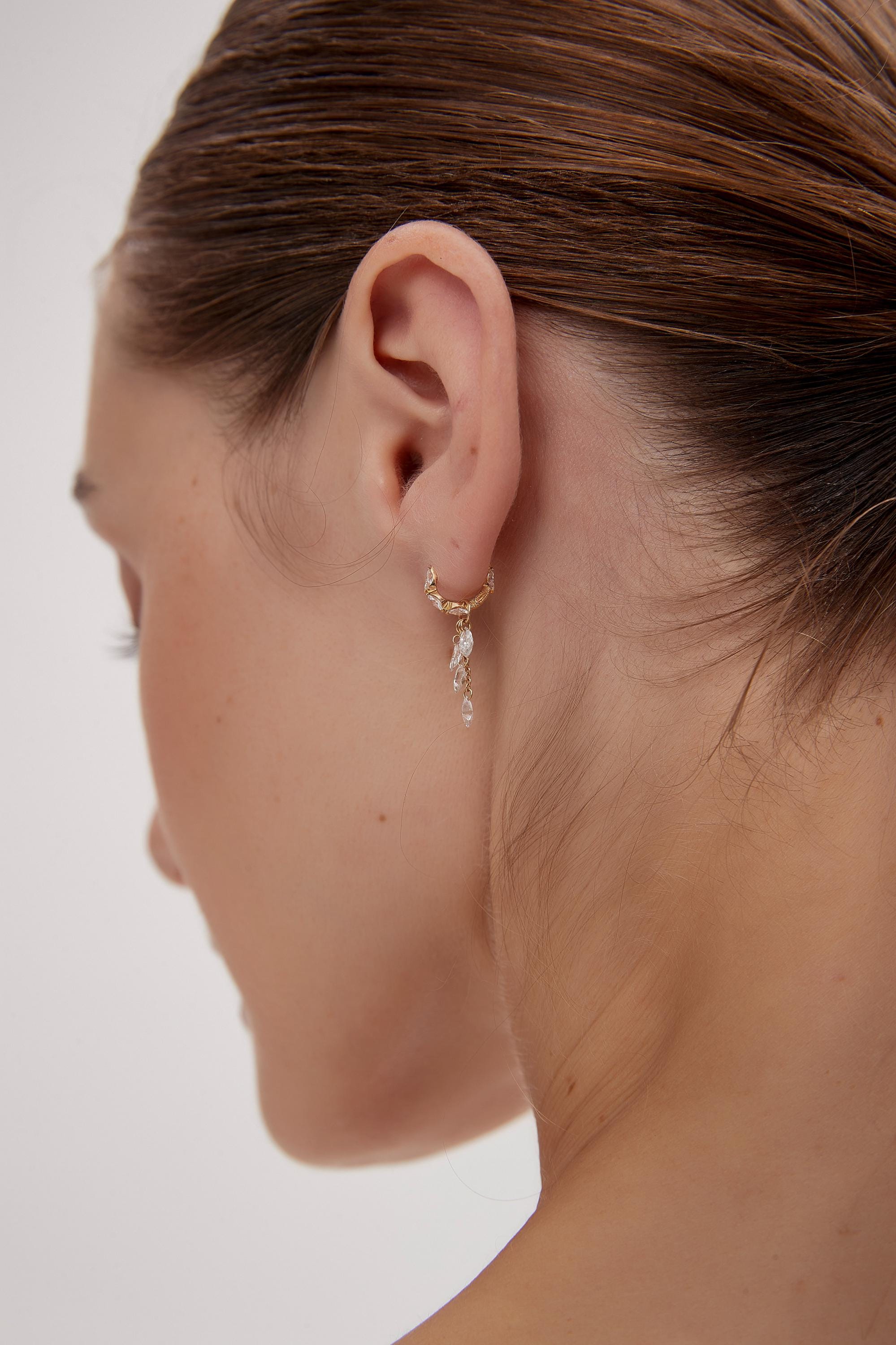18K Gold Floating Marquise Diamond Charm Earring, Multi Diamond Dangle, Minimal Luxury Jewelry