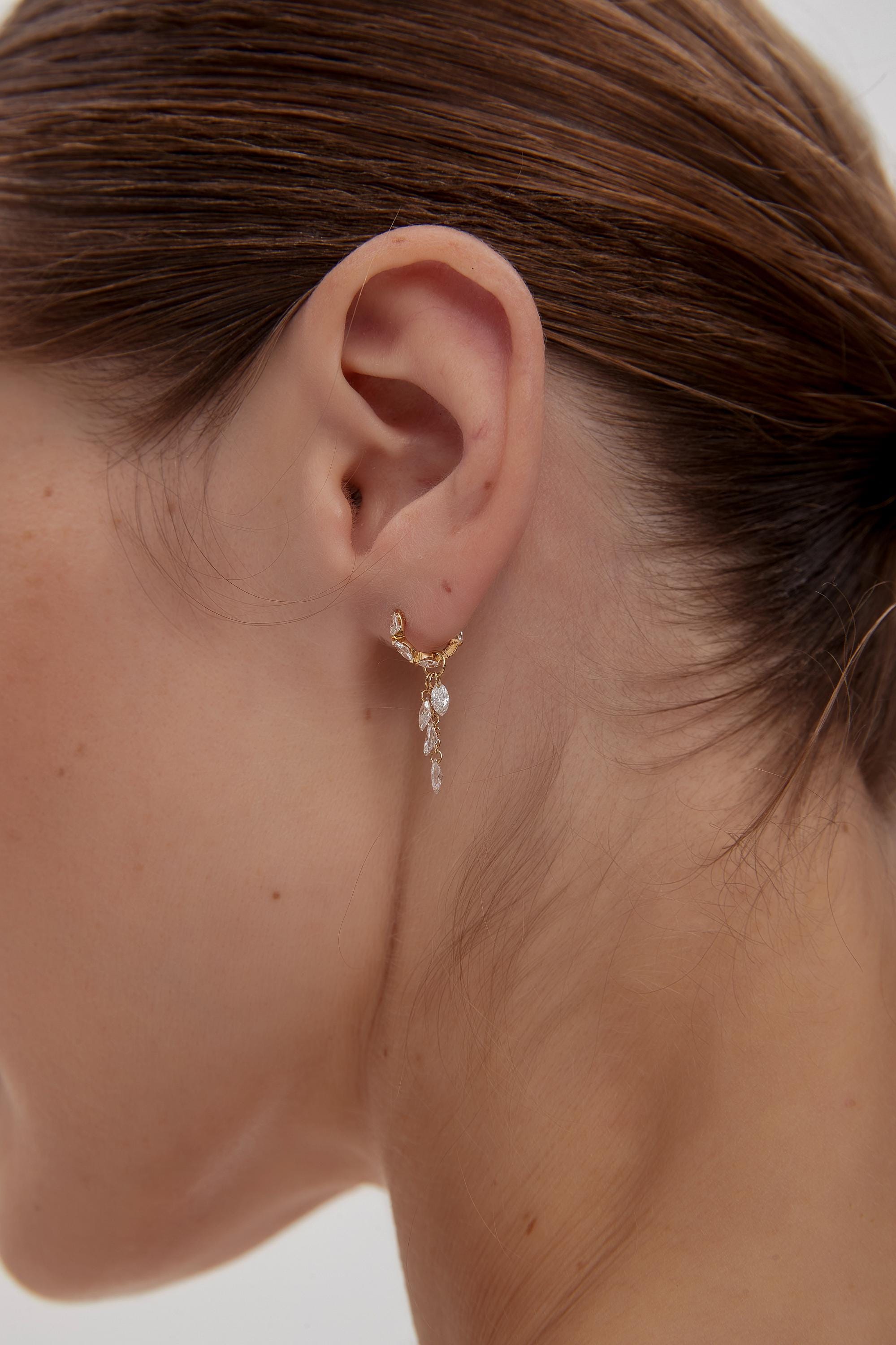 18K Gold Floating Marquise Diamond Charm Earring, Multi Diamond Dangle, Minimal Luxury Jewelry