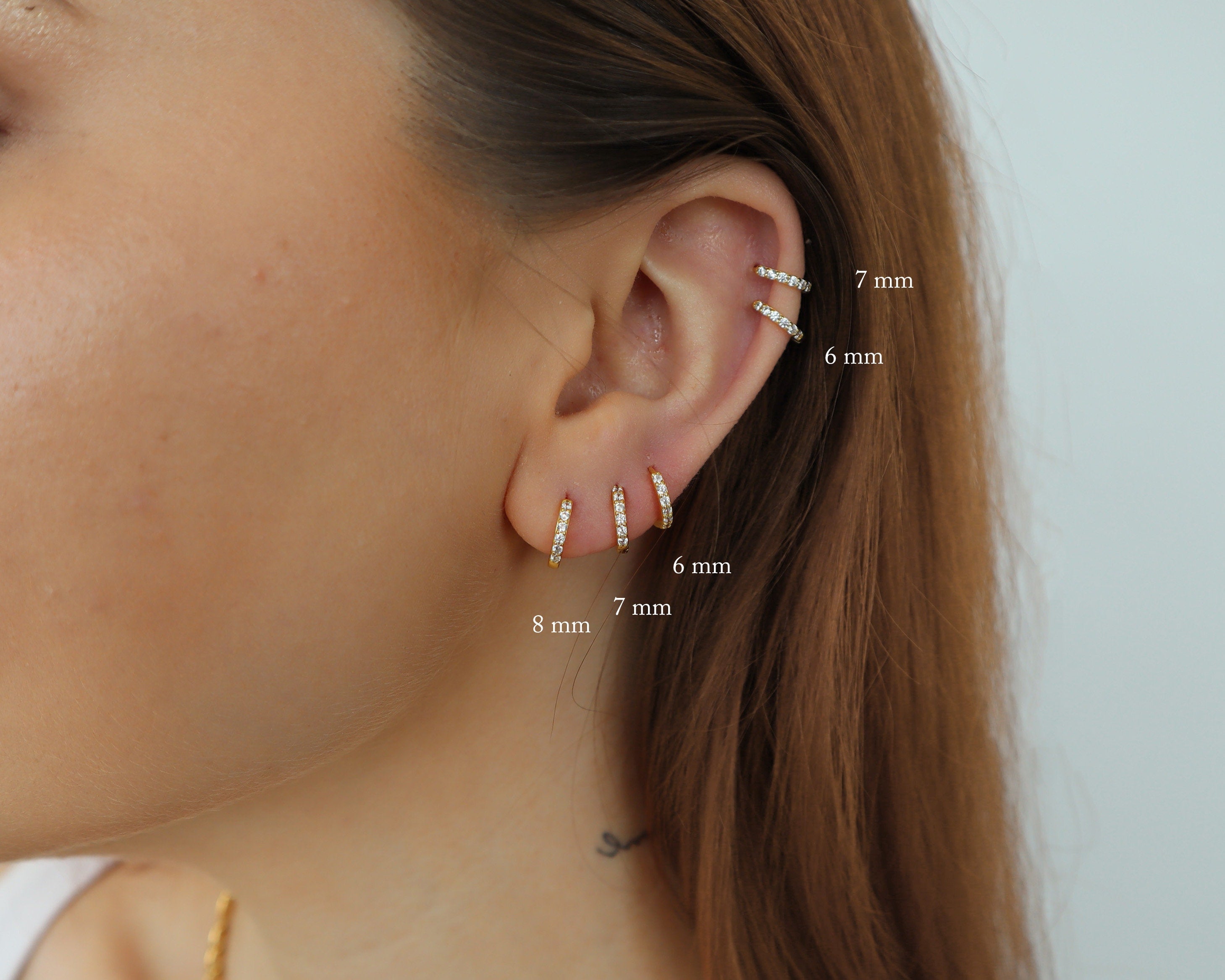 SOLD as Pair，6Mm - 9Mm Cz Pave Gold Huggie Hoop Earrings, Silver Pave Cz Hoop, Cartilage Hoops, Everyday Diamond Huggies, Gift for Her