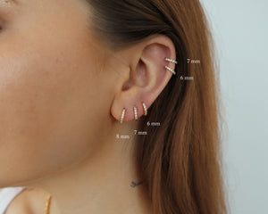 SOLD as Pair，6Mm - 9Mm Cz Pave Gold Huggie Hoop Earrings, Silver Pave Cz Hoop, Cartilage Hoops, Everyday Diamond Huggies, Gift for Her