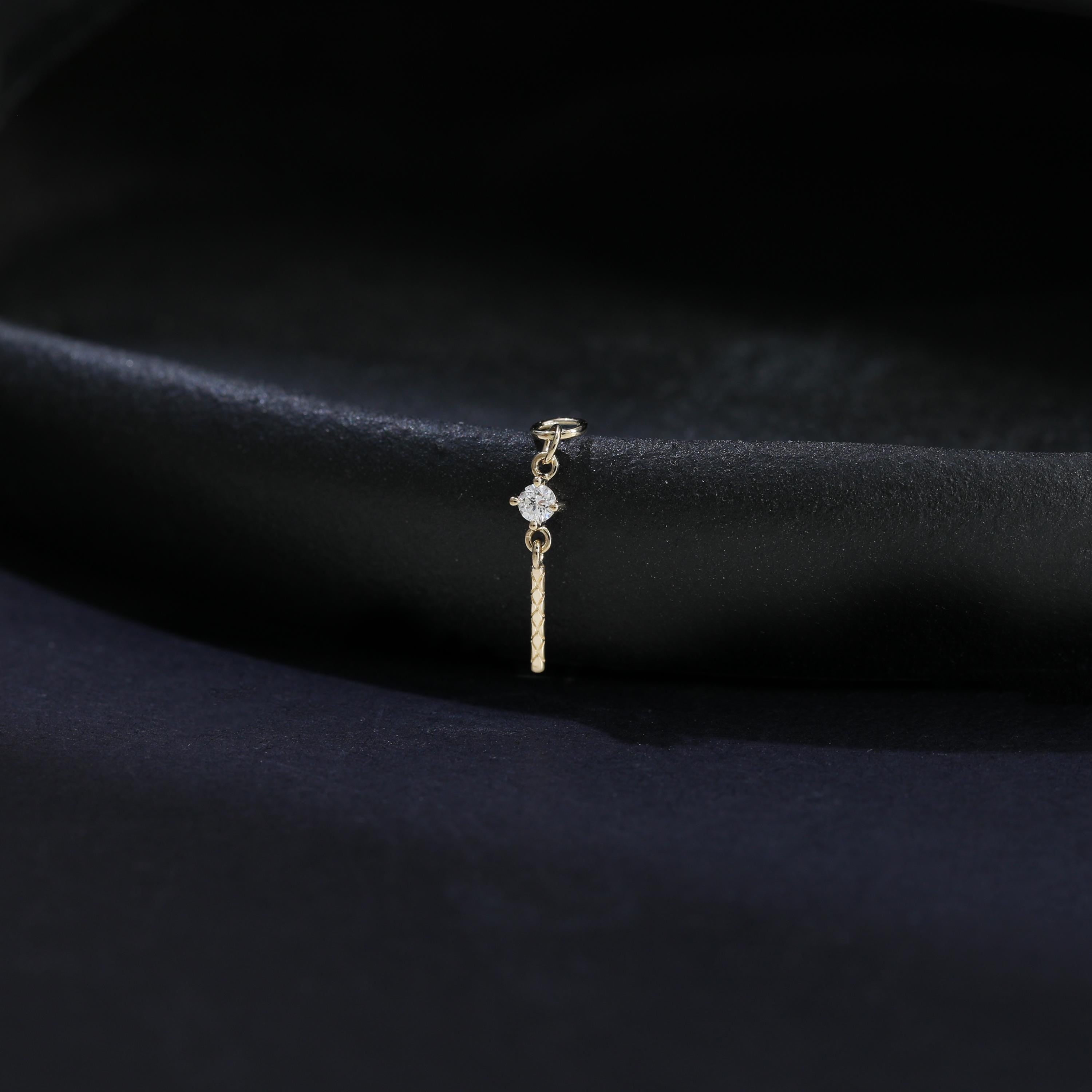 14K Solid Gold Diamond Dangle Charm, Twisted Bar Drop Charm, Gold Piercing Attachment, Fine Dainty Drop Jewelry for Helix, Lobe, Tragus