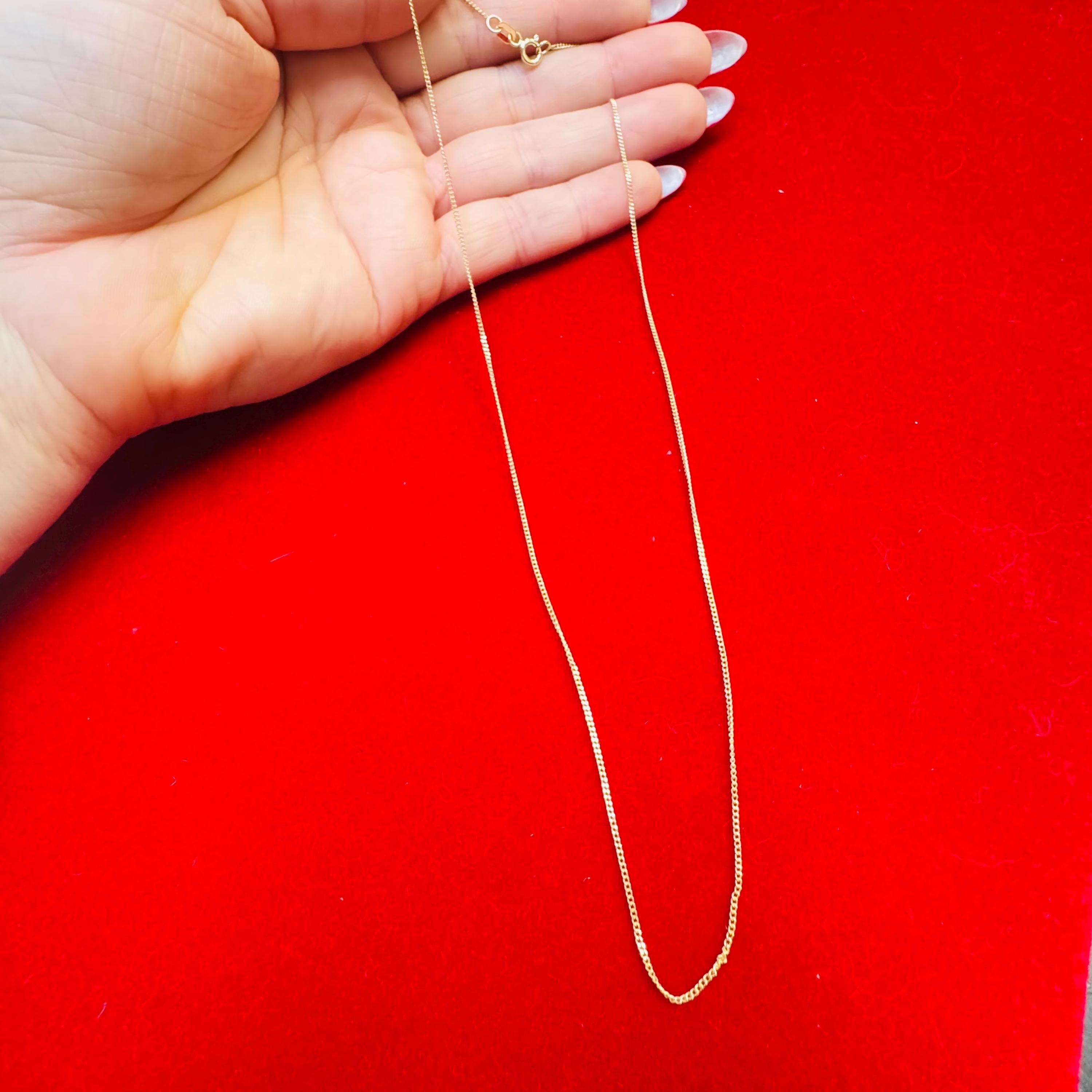 Solid 10K Yellow Gold 1Mm Curb Link Chain Necklace 18”