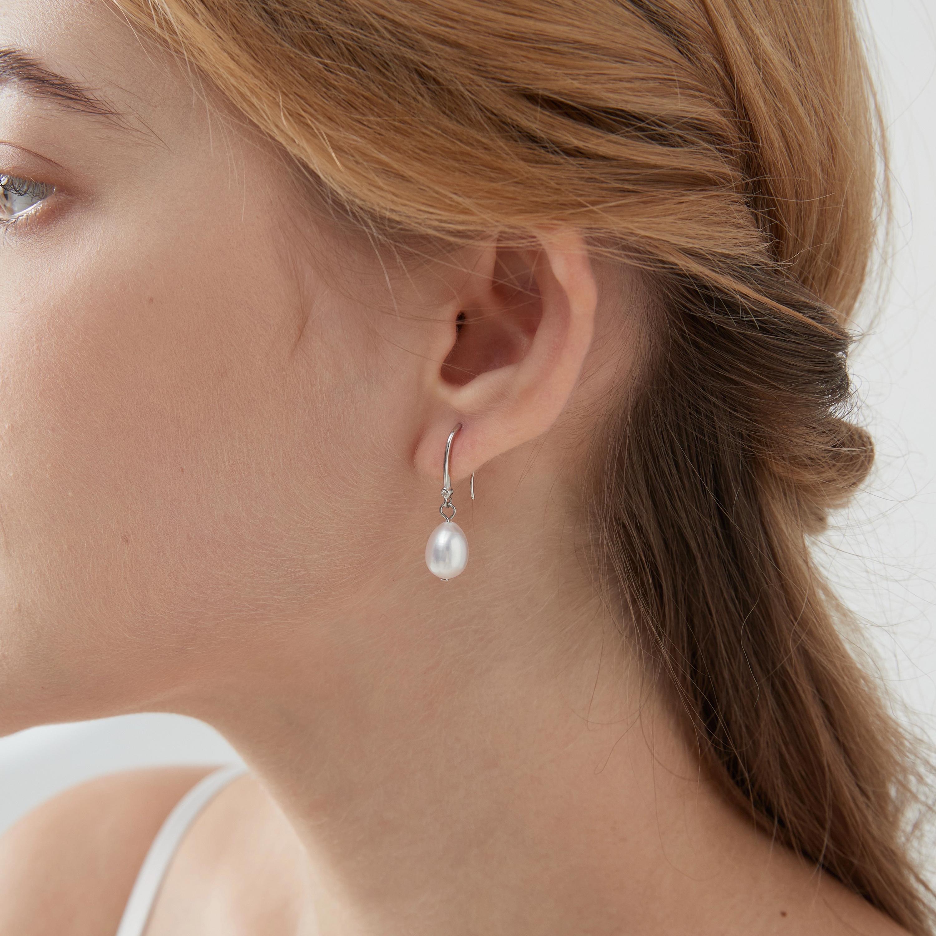 Natural Pearl Sterling Silver Dangle Earrings, Gold Plated S925 Hook Drop Earrings, Freshwater Pearl Wedding Bridal Earrings, Gift for Her