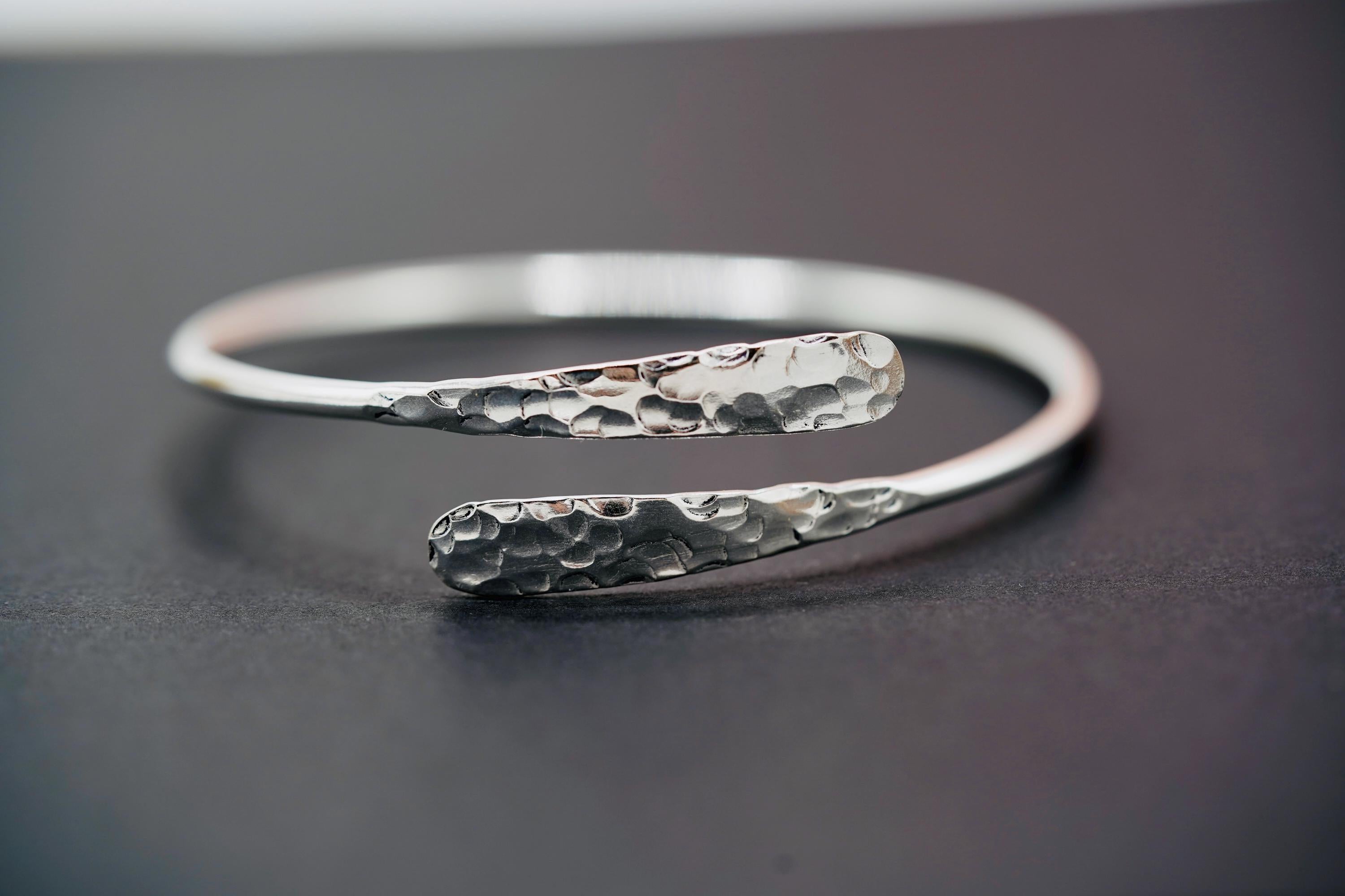 Tarnish-Free Hammered Silver Bracelet - Boho Rustic Bangle for Ethnic Style Lovers.