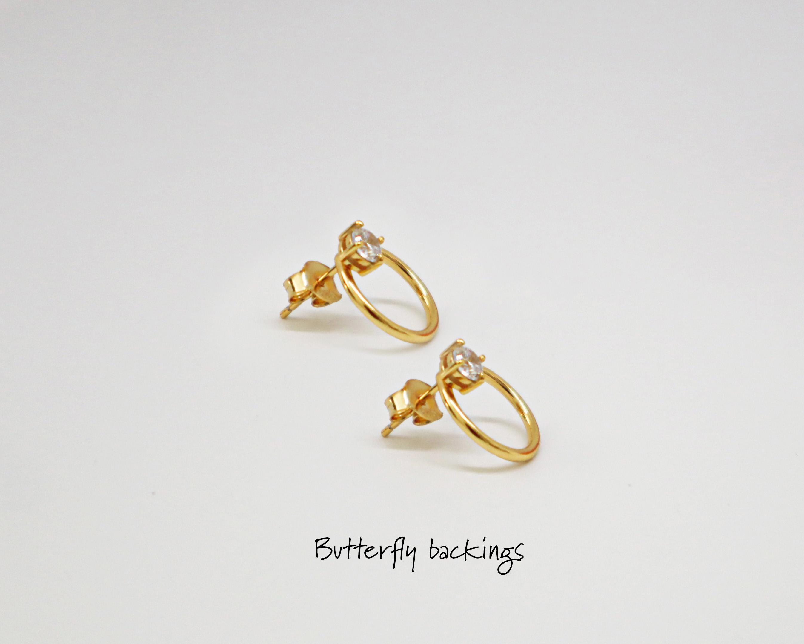 Waterproof-Flatback Sterling Silver Titanium Dainty Front Back Circle Earrings, Ear Jacket, Dainty Studs, CZ Diamond Studs