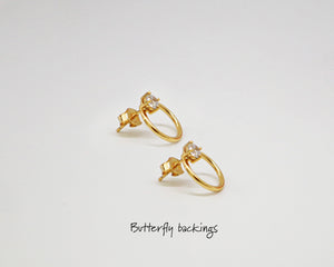 Waterproof-Flatback Sterling Silver Titanium Dainty Front Back Circle Earrings, Ear Jacket, Dainty Studs, CZ Diamond Studs