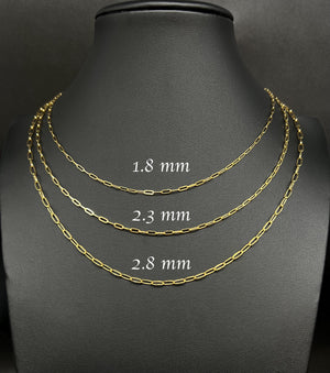 14K Yellow Gold Fancy Paperclip Chain, 14K Gold Paperclip Bracelet, 14K Real Gold Paperclips Necklace, 14K Gold 1.8Mm-5.8Mm Women Chain